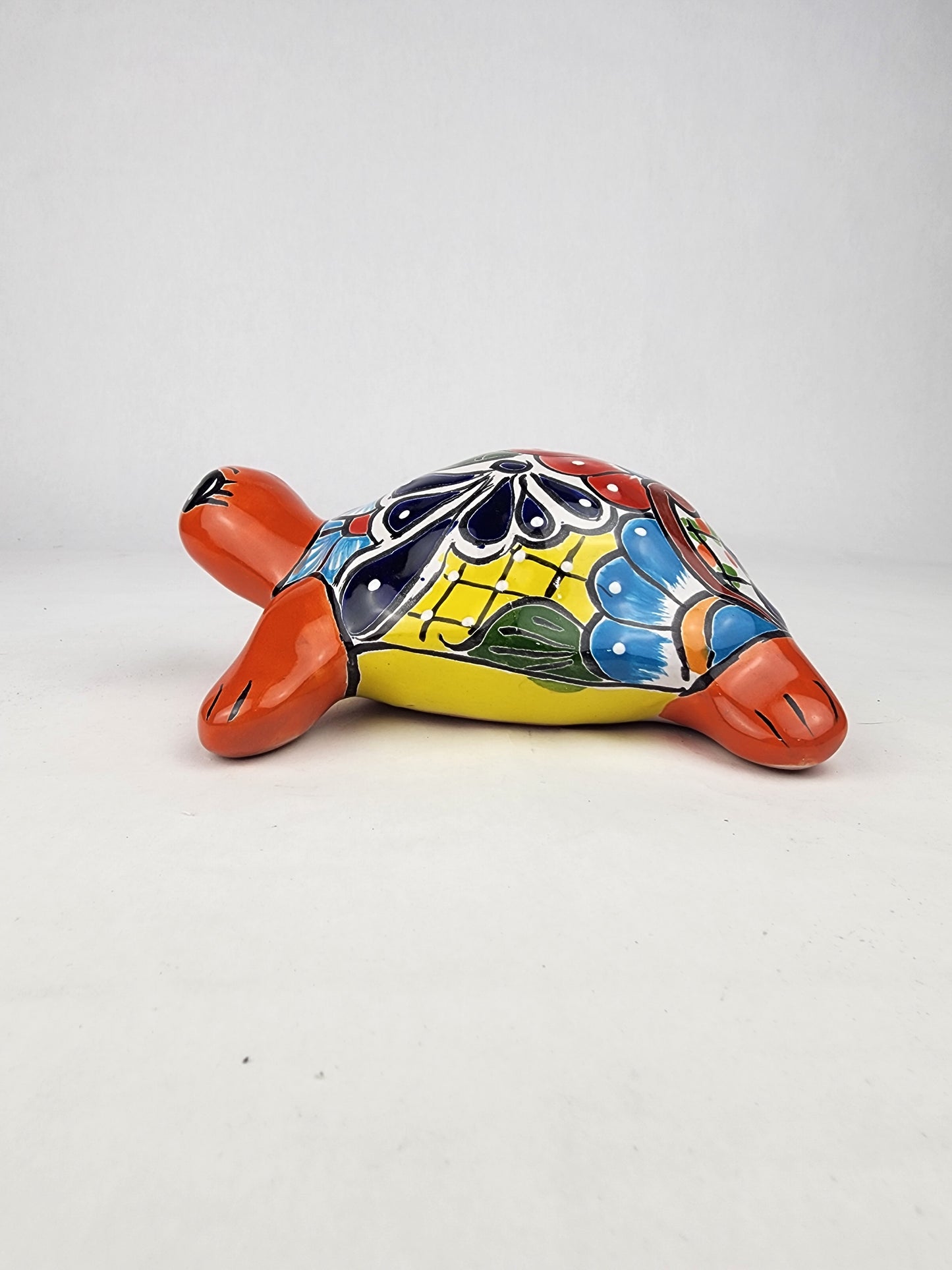 Red Orange Talavera-Style Turtle Figurine 8.5" – Mexican Ceramic Folk Art