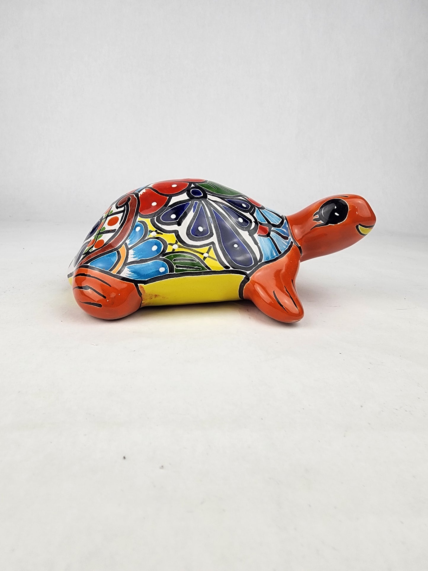 Red Orange Talavera-Style Turtle Figurine 8.5" – Mexican Ceramic Folk Art