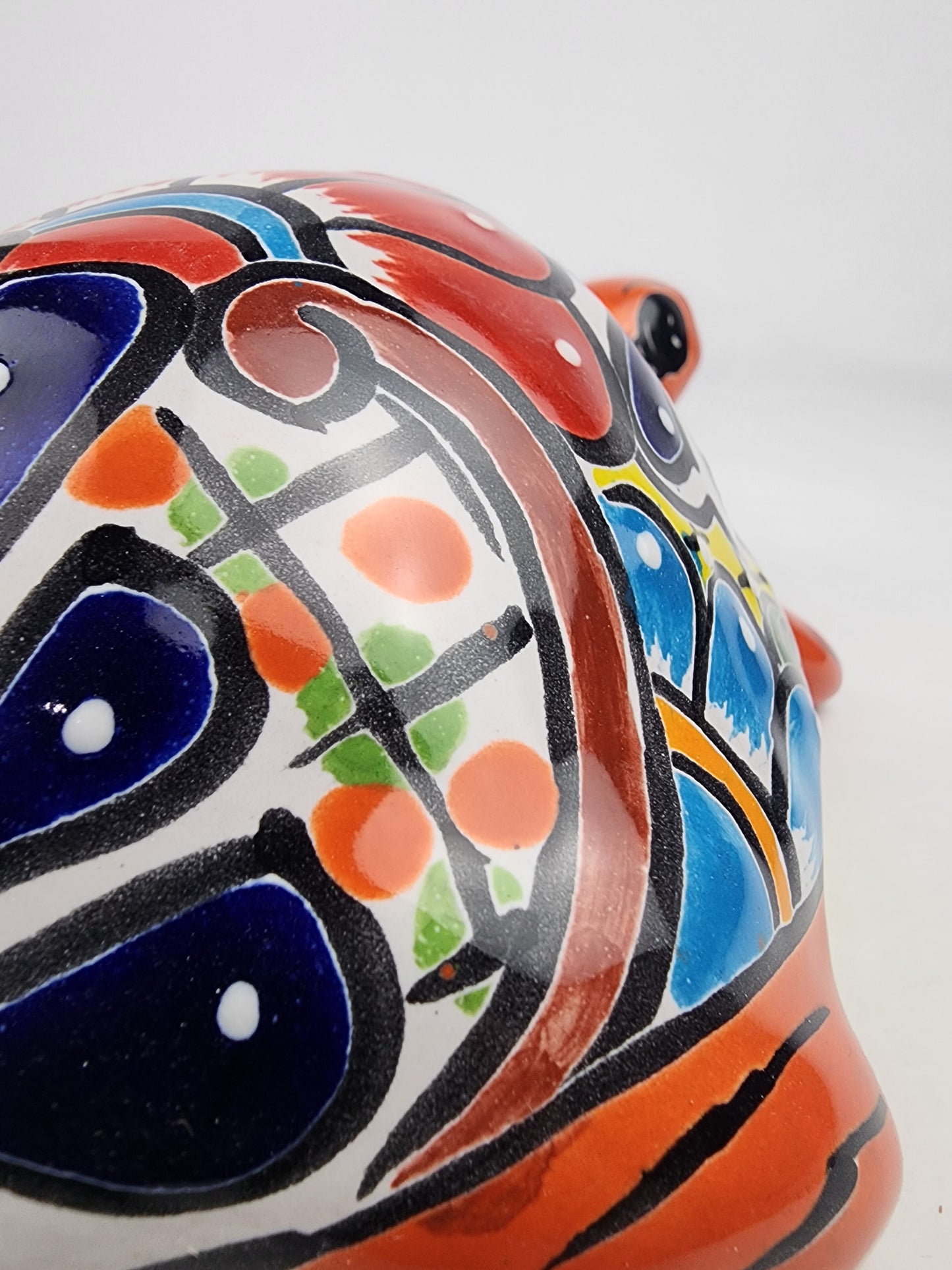 Red Orange Talavera-Style Turtle Figurine 8.5" – Mexican Ceramic Folk Art