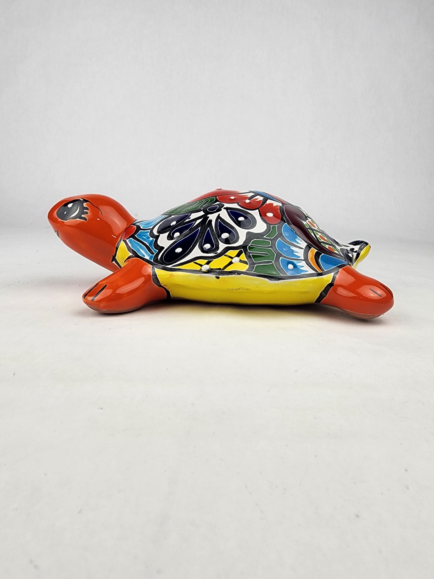Red Orange Talavera-Style Turtle Figurine 9.5" – Mexican Ceramic Décor
