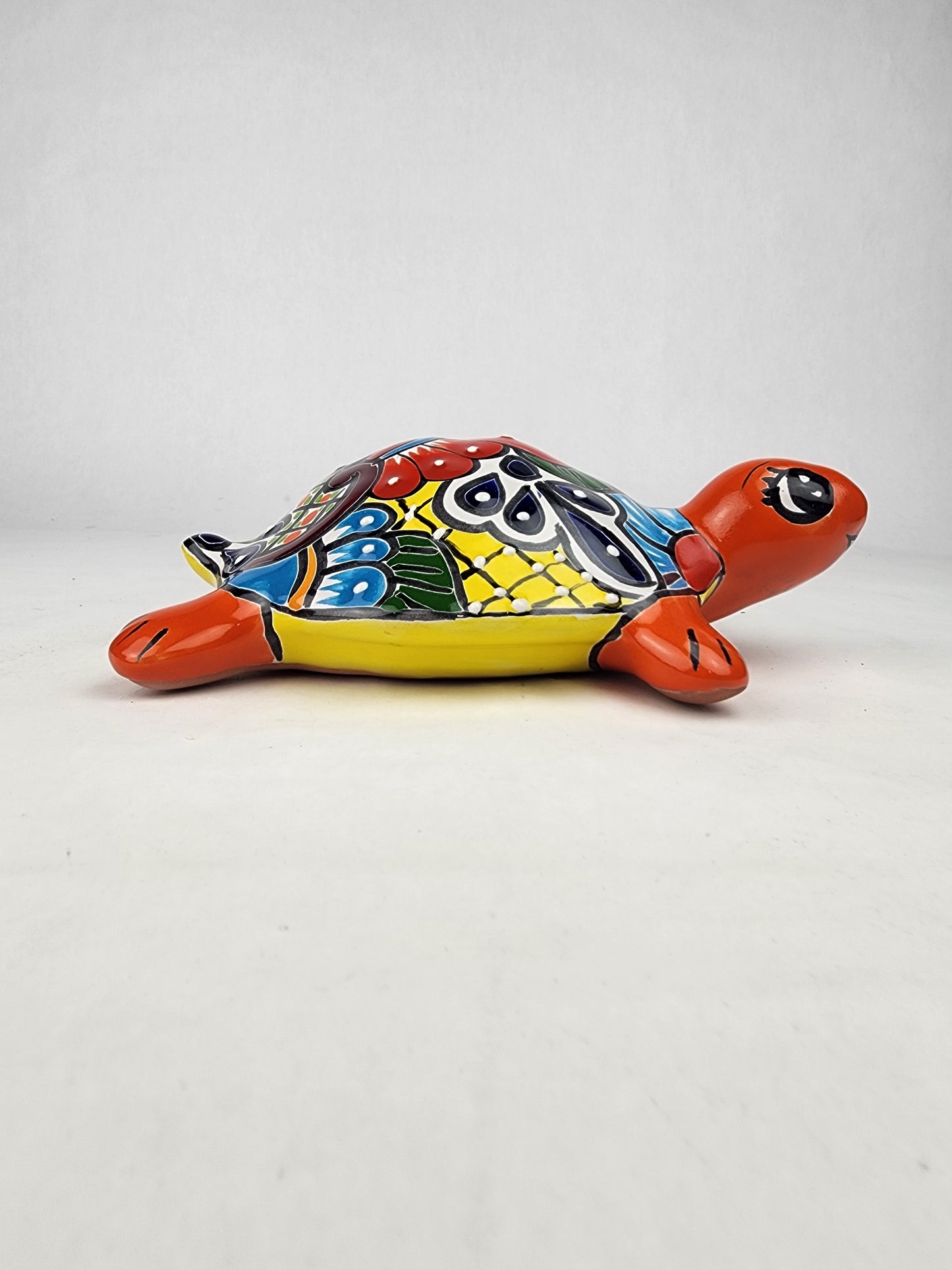 Red Orange Talavera-Style Turtle Figurine 9.5" – Mexican Ceramic Décor