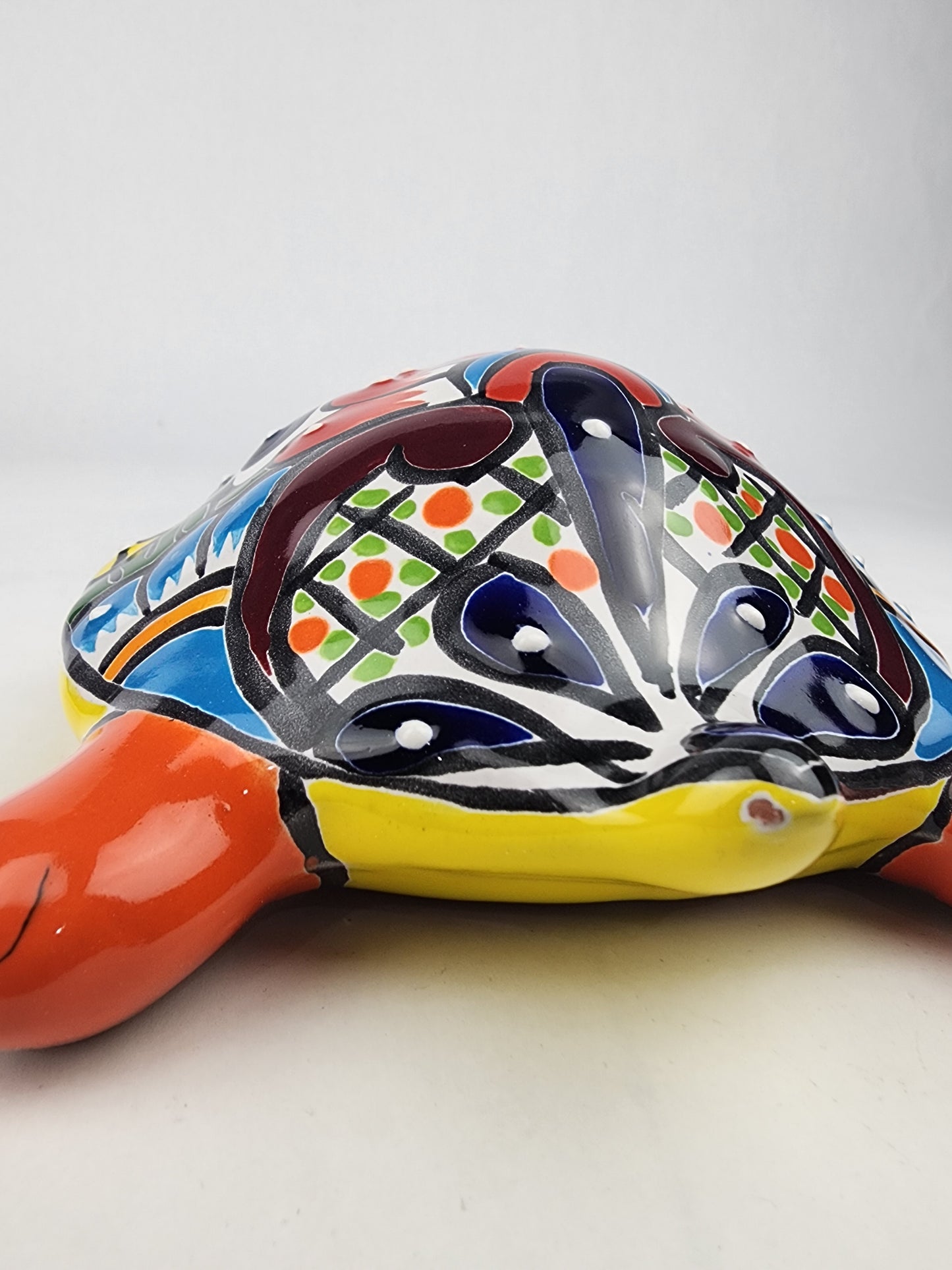 Red Orange Talavera-Style Turtle Figurine 9.5" – Mexican Ceramic Décor