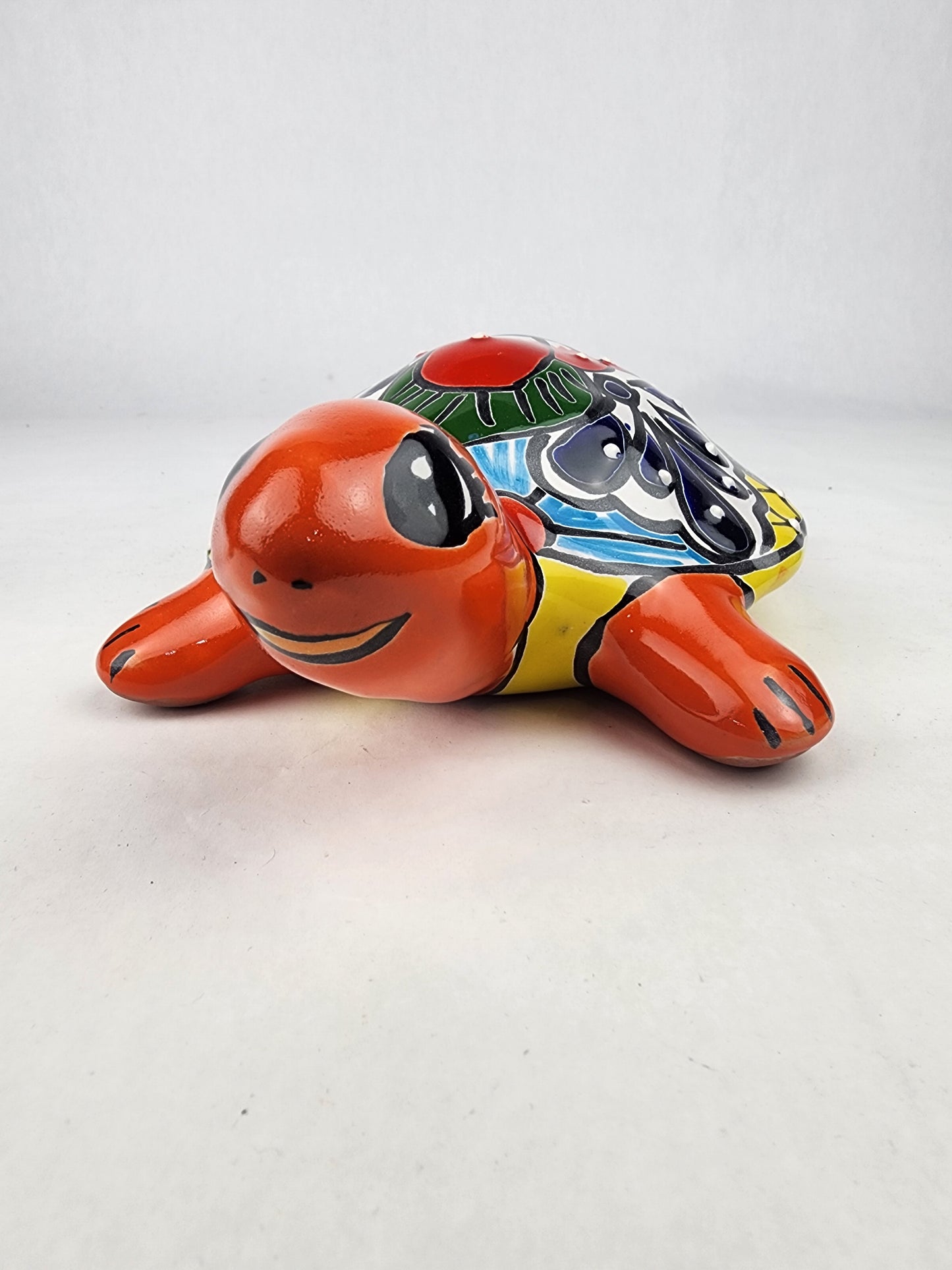 Red Orange Talavera-Style Turtle Figurine 9.5" – Mexican Ceramic Décor