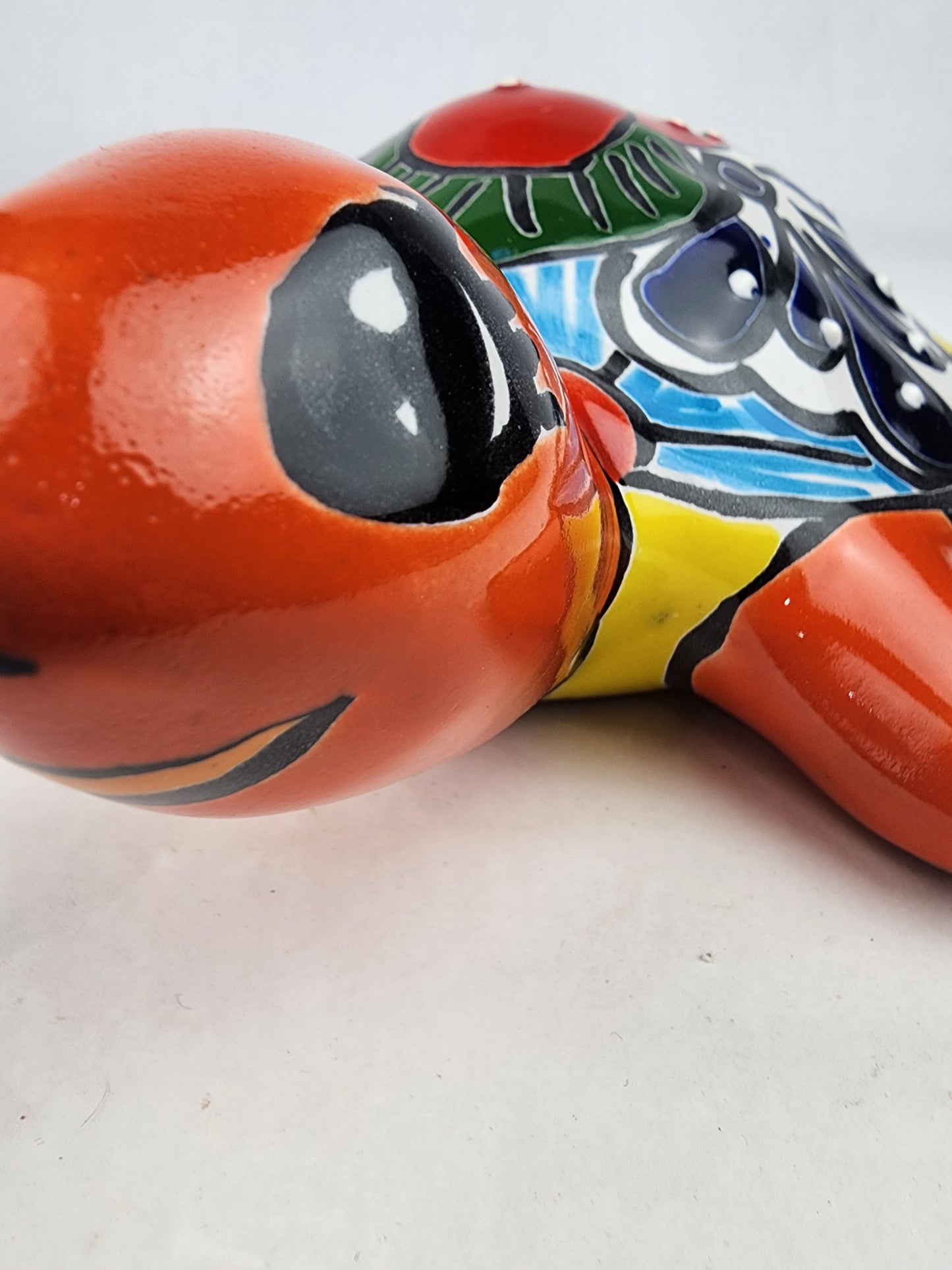 Red Orange Talavera-Style Turtle Figurine 9.5" – Mexican Ceramic Décor