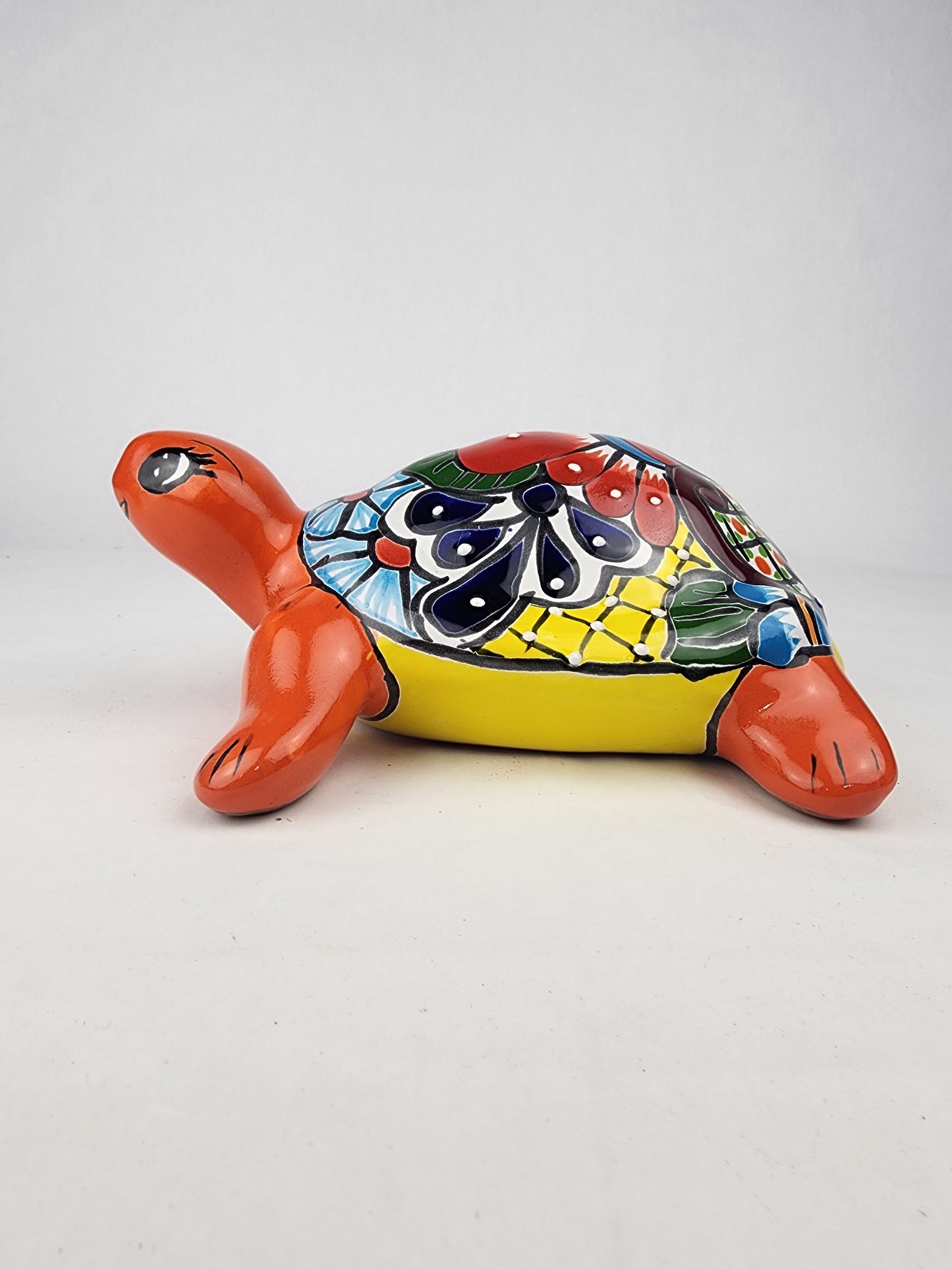 Red Orange Talavera-Style Turtle Figurine 11" – Mexican Ceramic Garden Décor