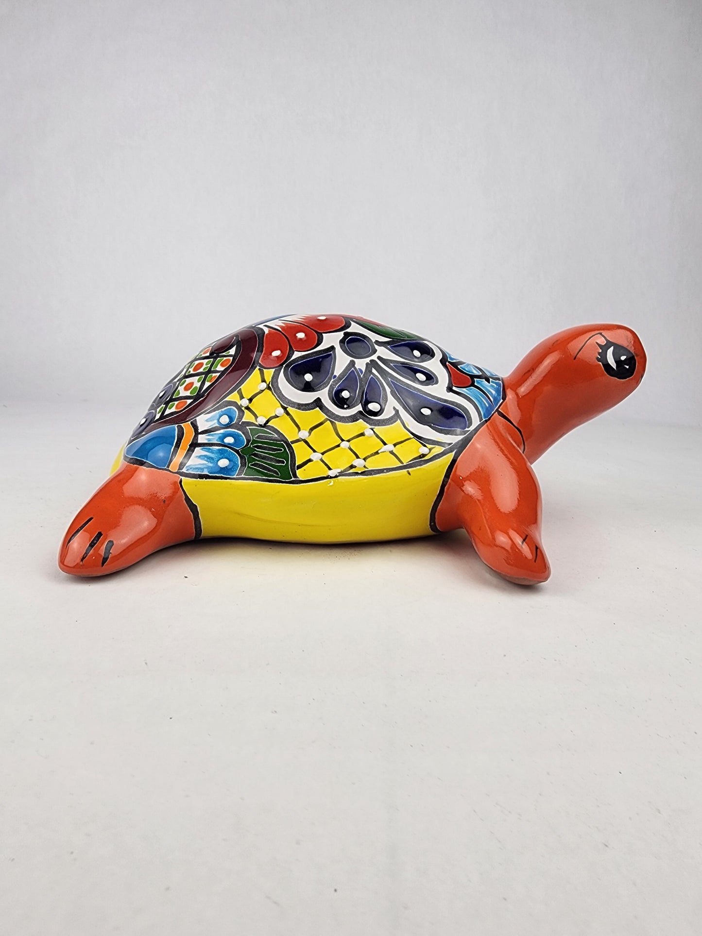 Red Orange Talavera-Style Turtle Figurine 11" – Mexican Ceramic Garden Décor