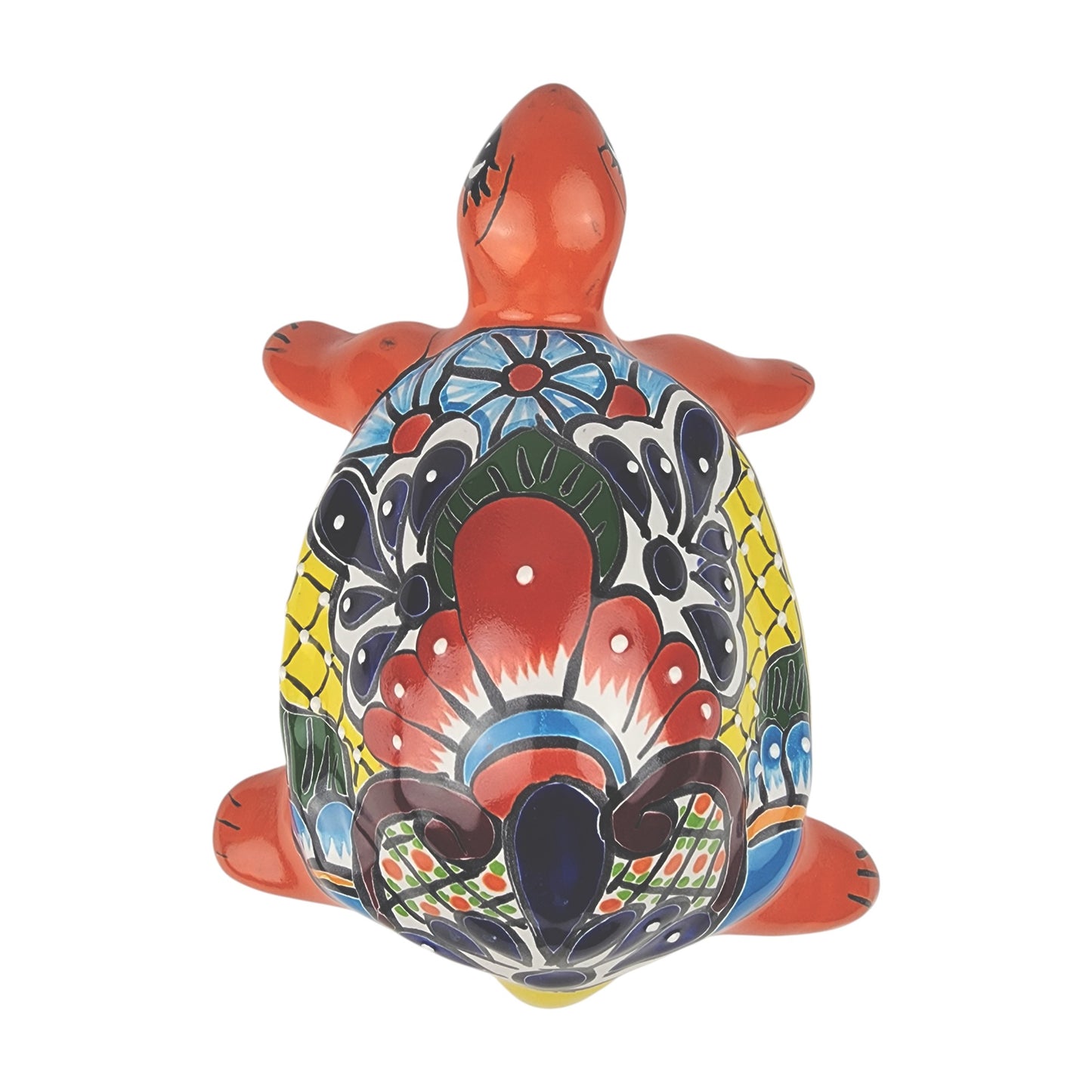 Red Orange Talavera-Style Turtle Figurine 11" – Mexican Ceramic Garden Décor