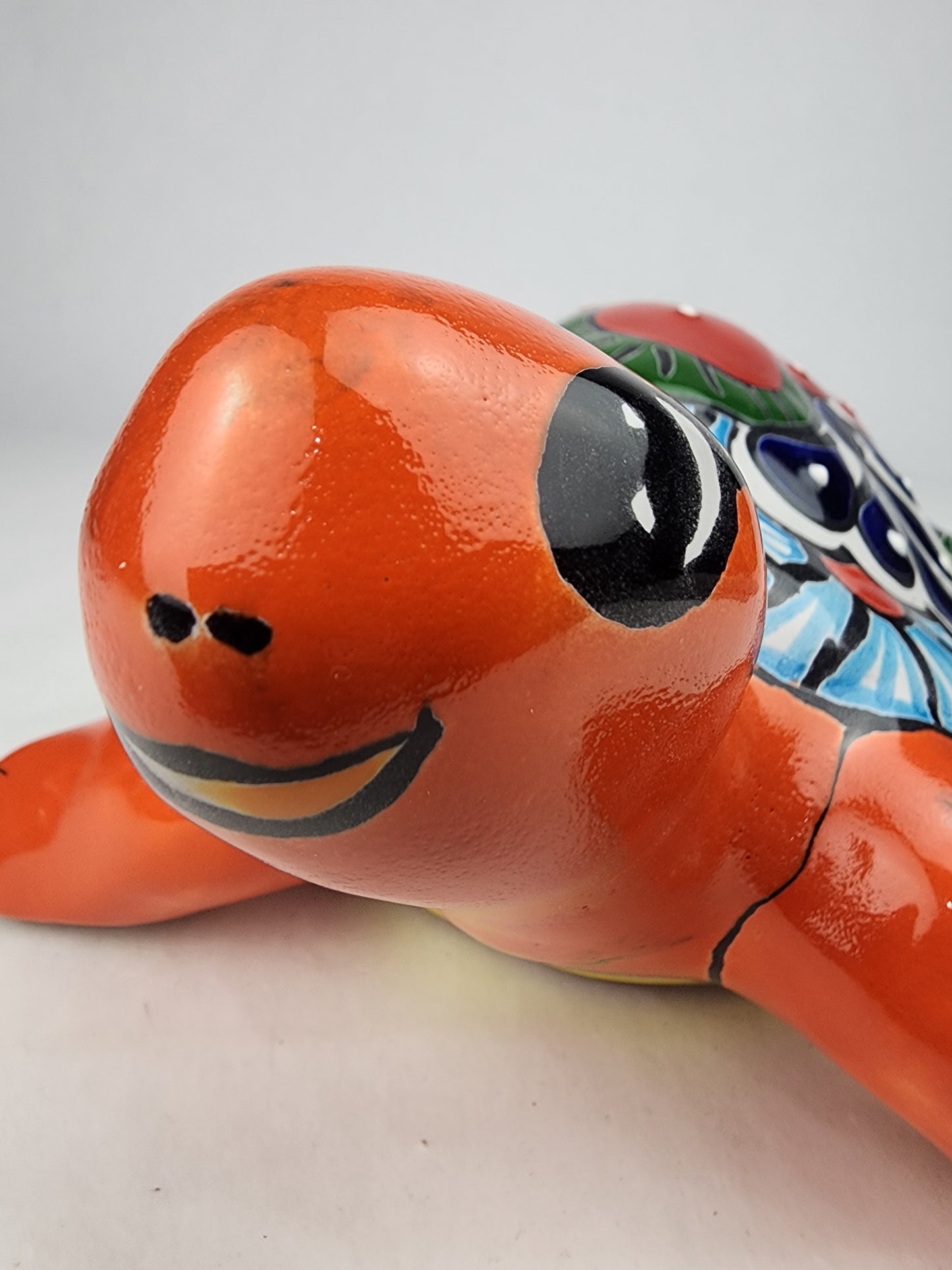 Red Orange Talavera-Style Turtle Figurine 11" – Mexican Ceramic Garden Décor