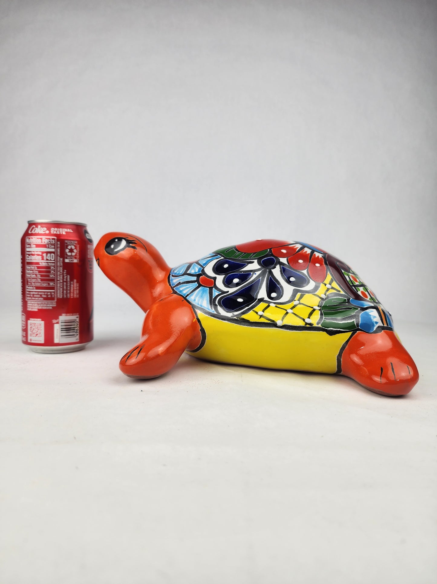Red Orange Talavera-Style Turtle Figurine 11" – Mexican Ceramic Garden Décor