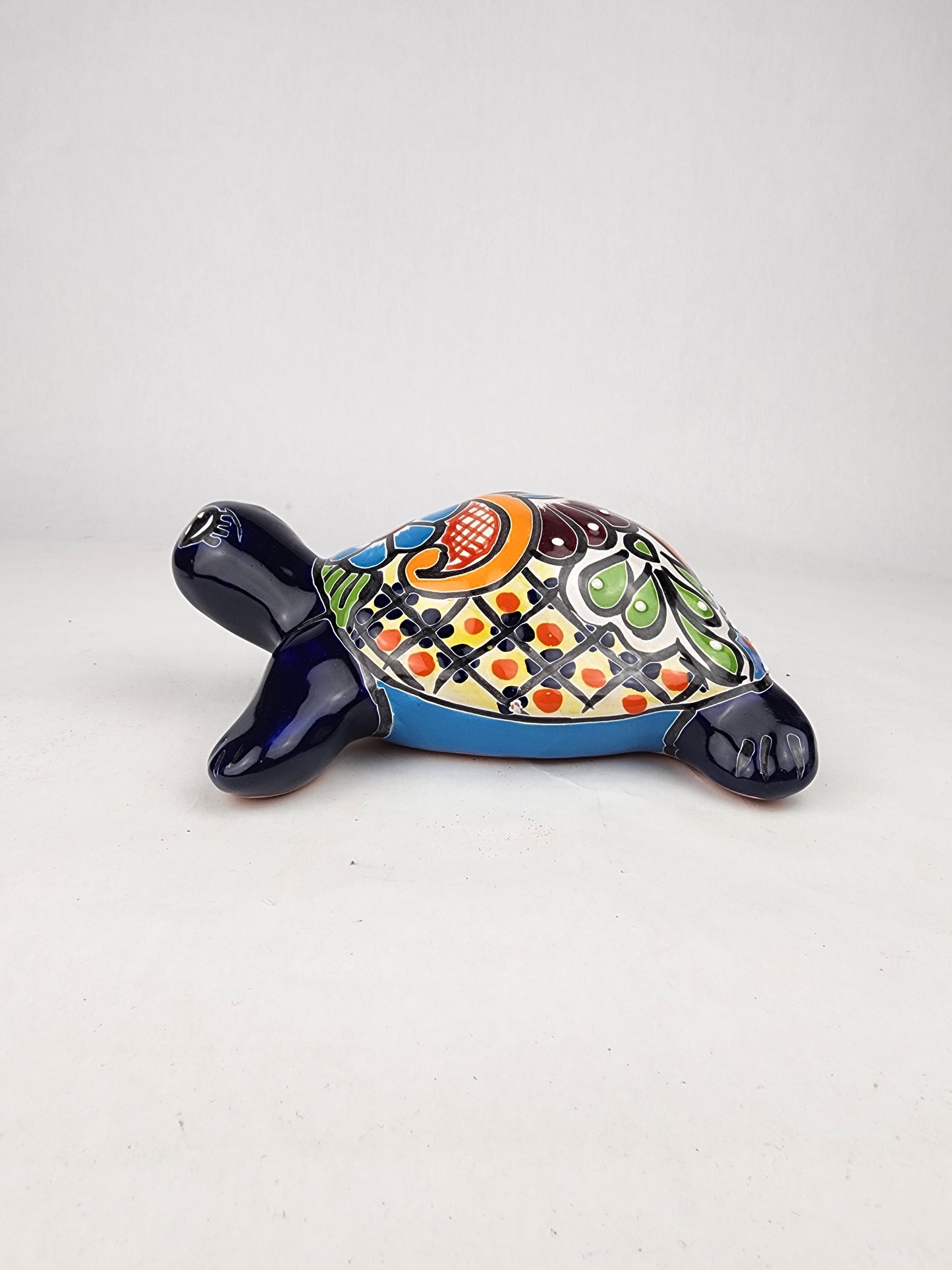 Talavera-Style Ceramic Turtle Figurine 8.5" – Mexican Folk Art Décor