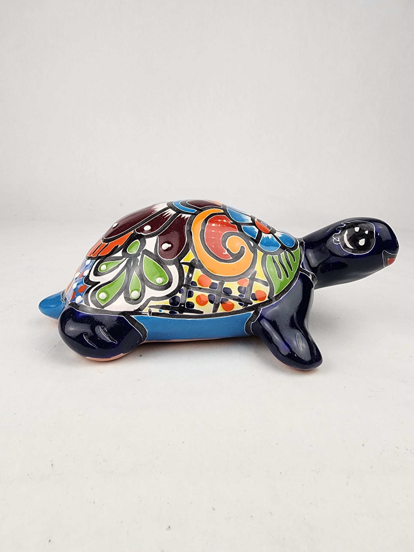 Talavera-Style Ceramic Turtle Figurine 8.5" – Mexican Folk Art Décor