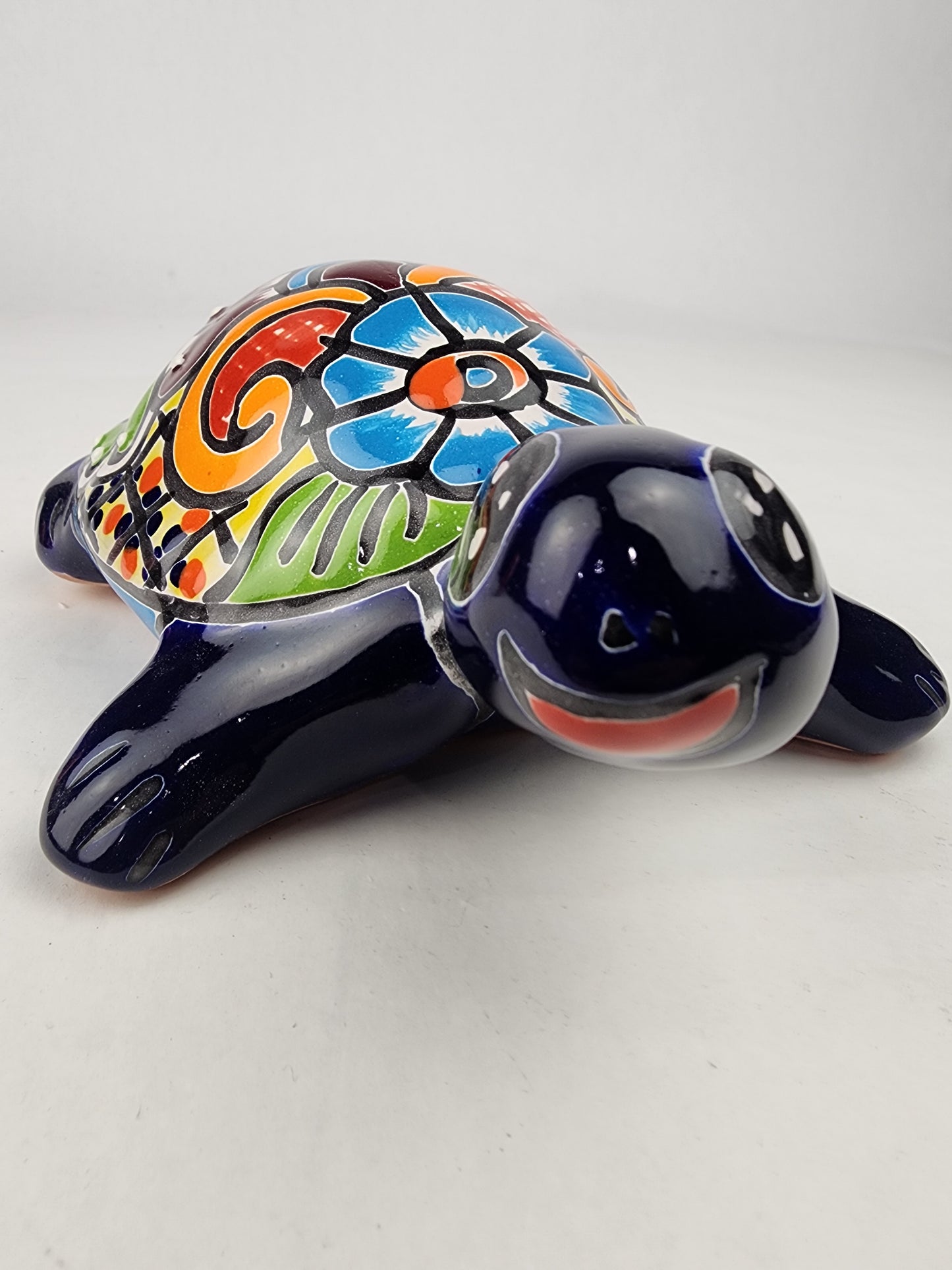 Talavera-Style Ceramic Turtle Figurine 8.5" – Mexican Folk Art Décor