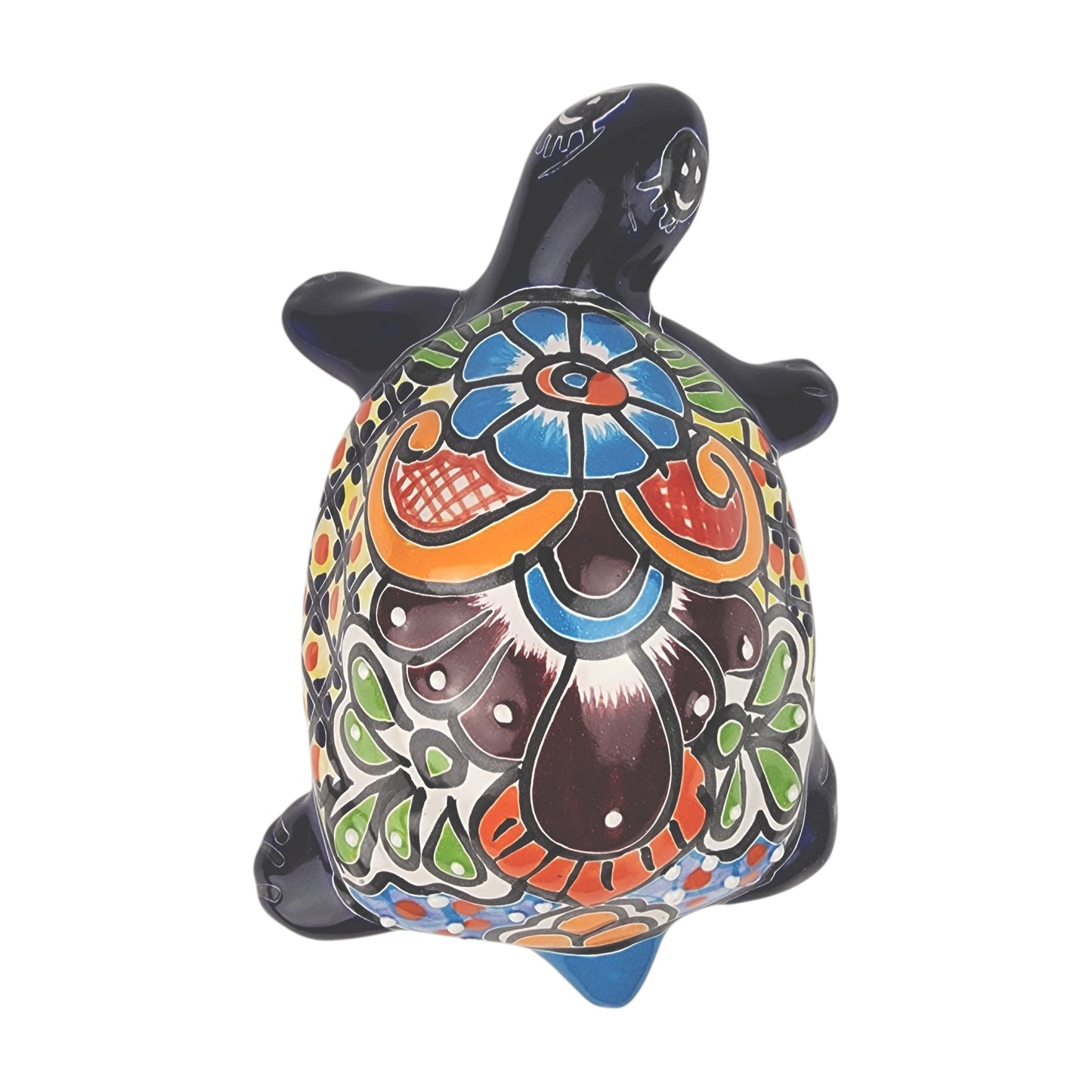 Talavera-Style Ceramic Turtle Figurine 8.5" – Mexican Folk Art Décor
