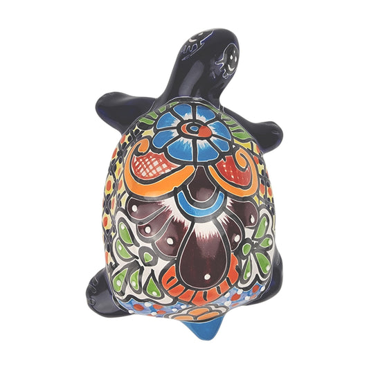 Talavera-Style Ceramic Turtle Figurine 8.5" – Mexican Folk Art Décor