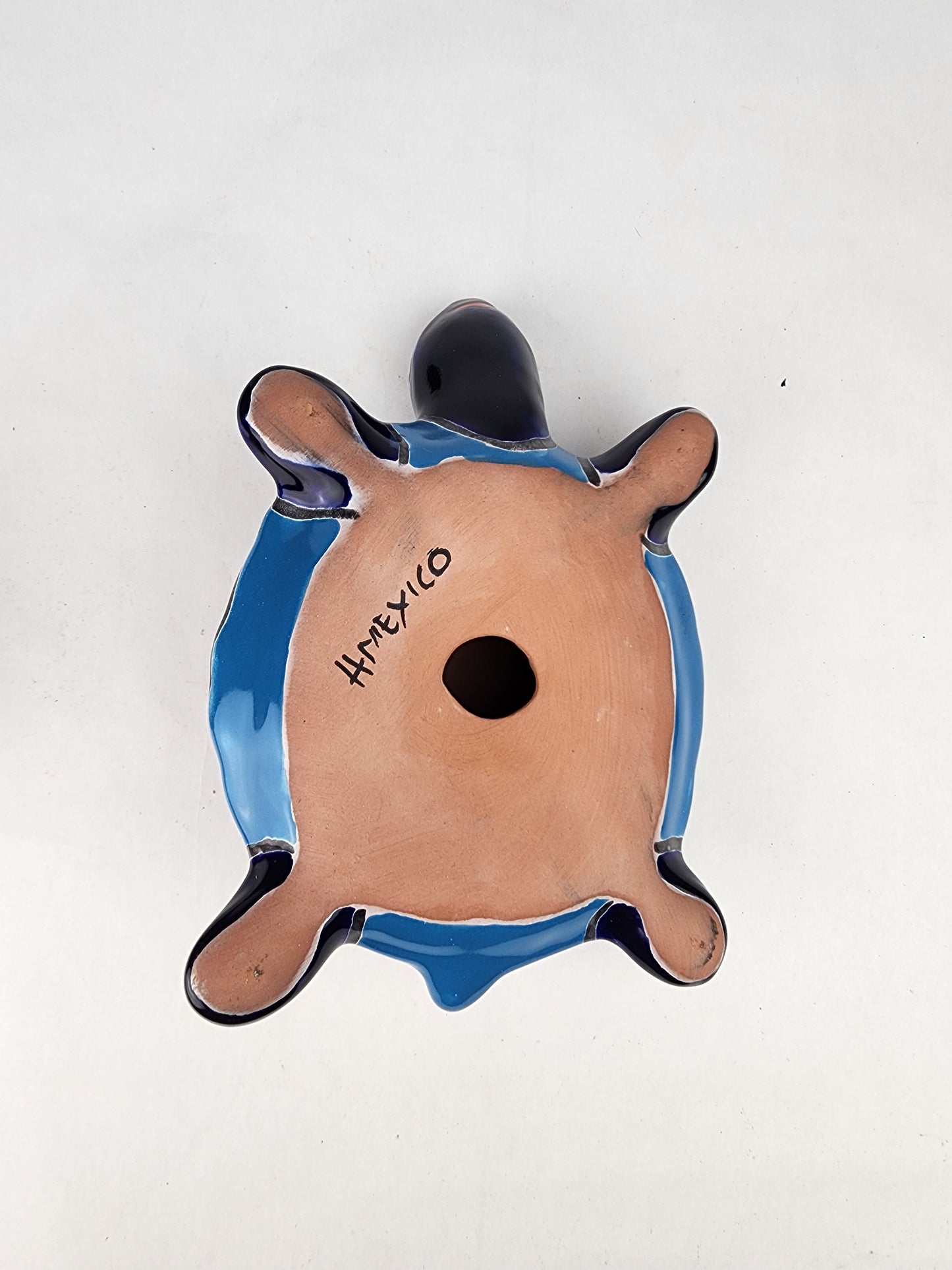 Blue Mexican Ceramic Turtle Figurine 9.5" – Talavera-Style Folk Art Décor
