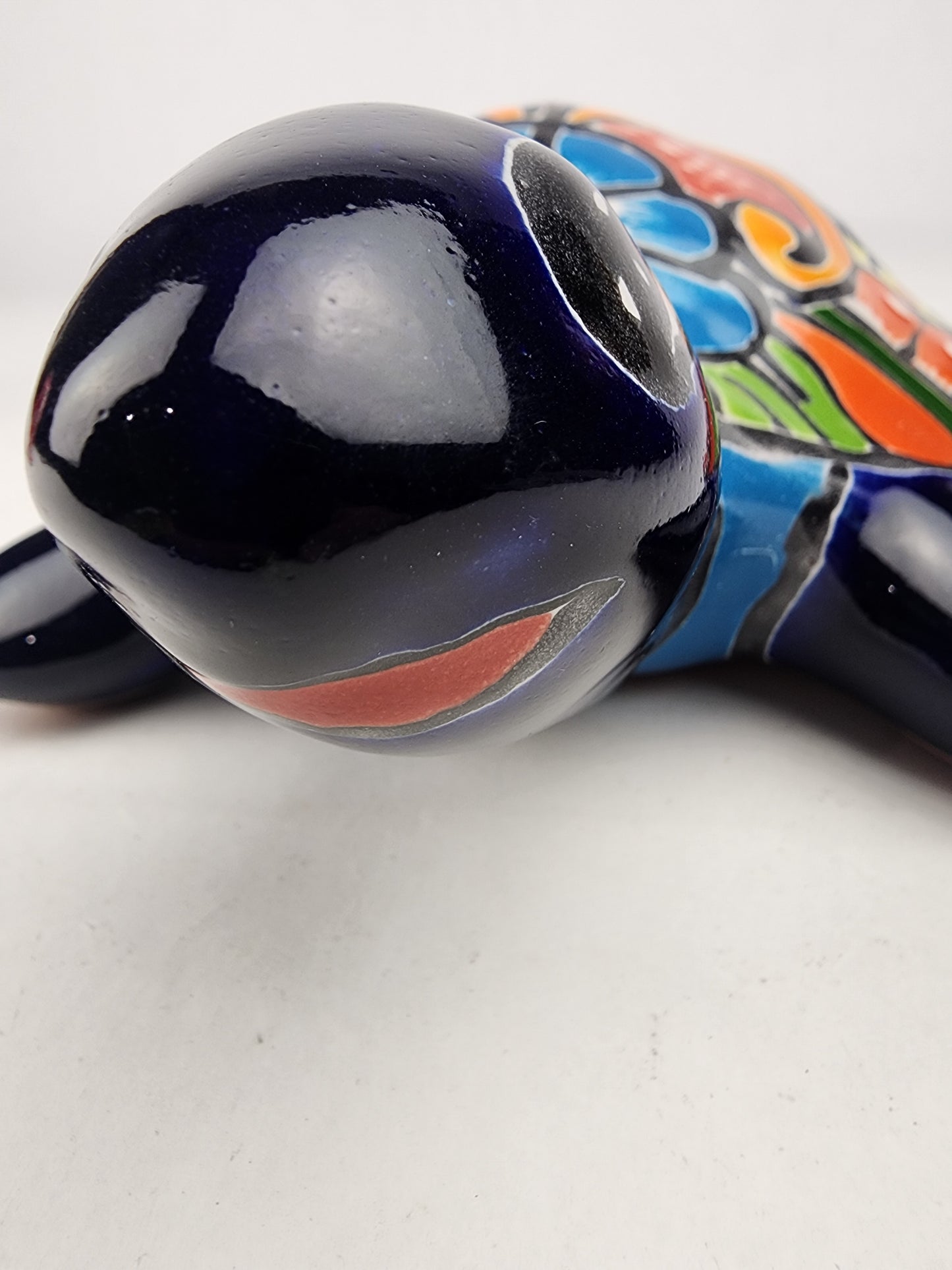Blue Mexican Ceramic Turtle Figurine 9.5" – Talavera-Style Folk Art Décor