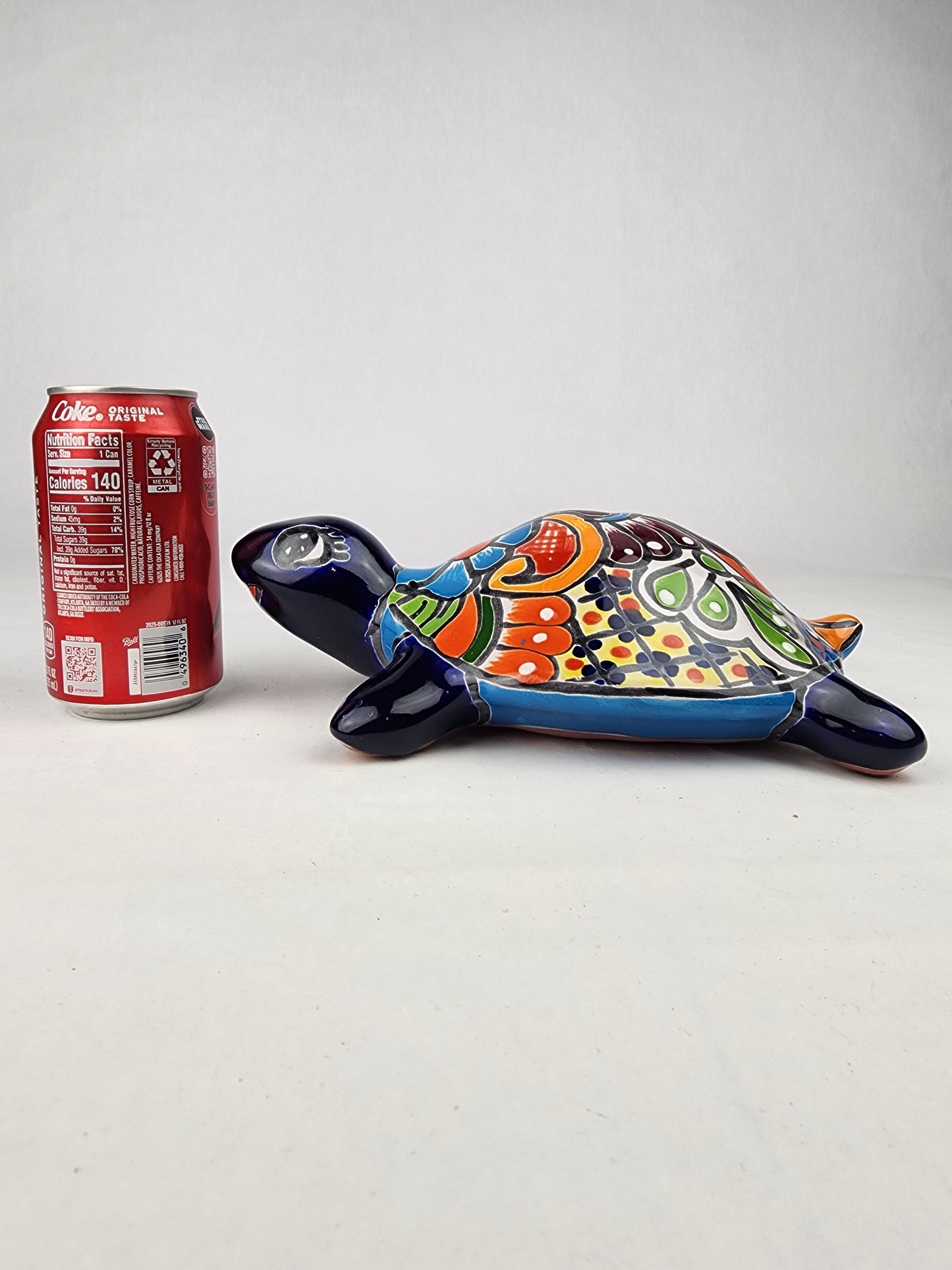 Blue Mexican Ceramic Turtle Figurine 9.5" – Talavera-Style Folk Art Décor