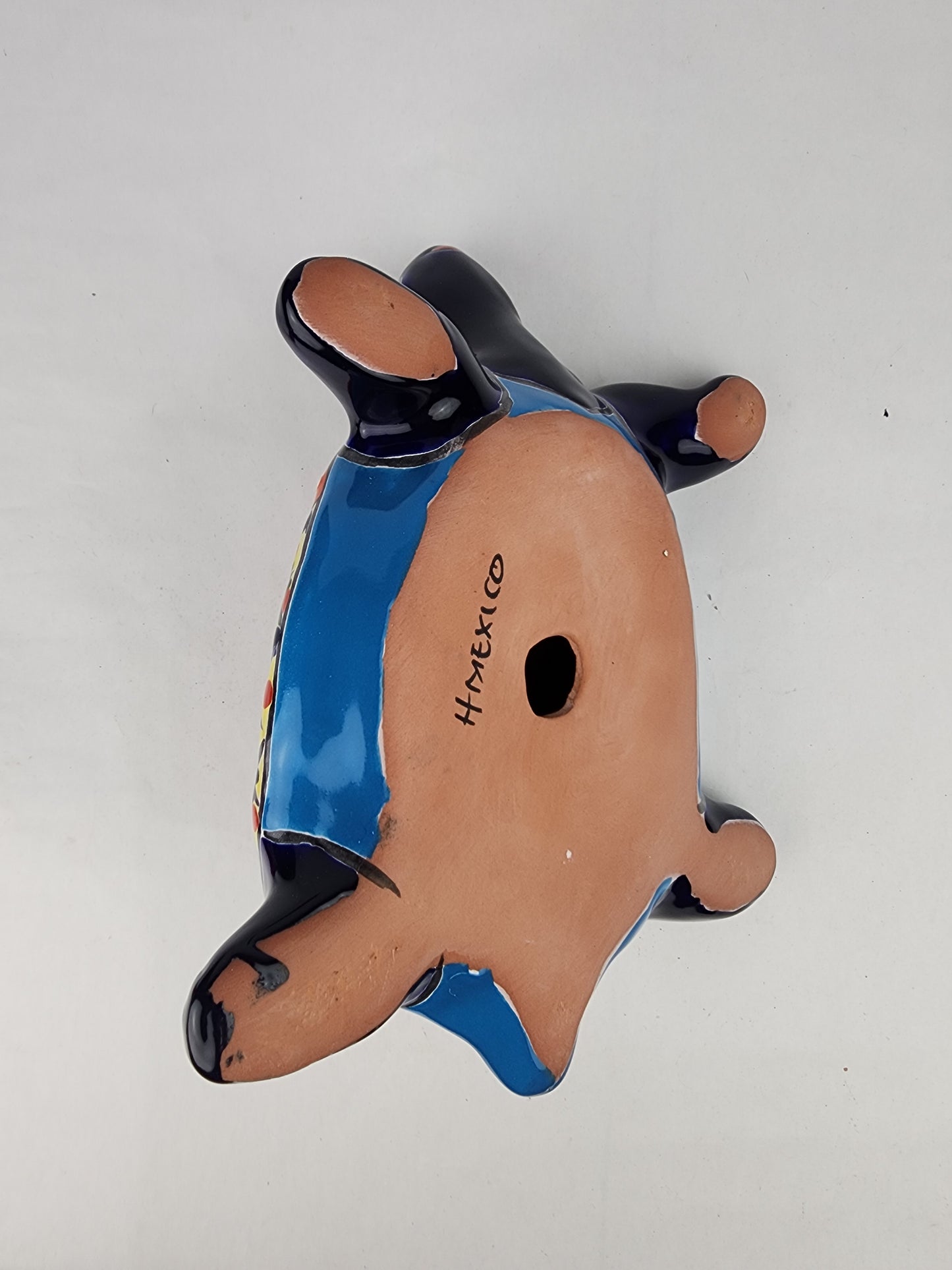 Blue Ceramic Turtle Figurine 11" – Talavera-Style Mexican Folk Art