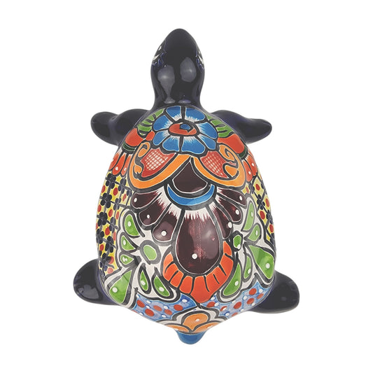Blue Ceramic Turtle Figurine 11" – Talavera-Style Mexican Folk Art