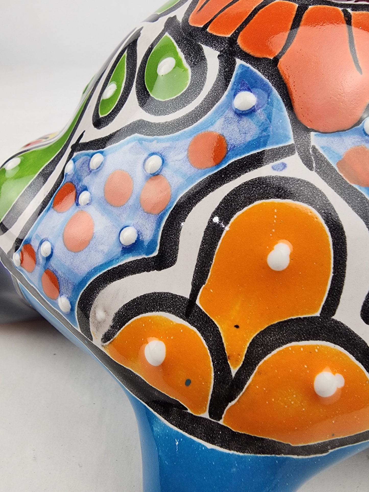 Blue Ceramic Turtle Figurine 11" – Talavera-Style Mexican Folk Art