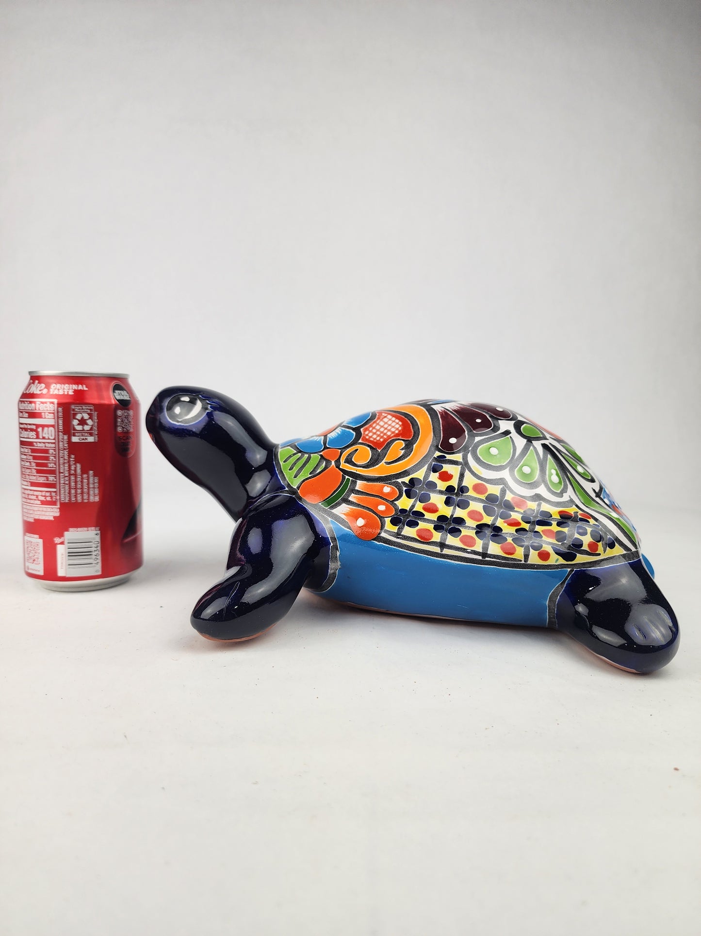 Blue Ceramic Turtle Figurine 11" – Talavera-Style Mexican Folk Art