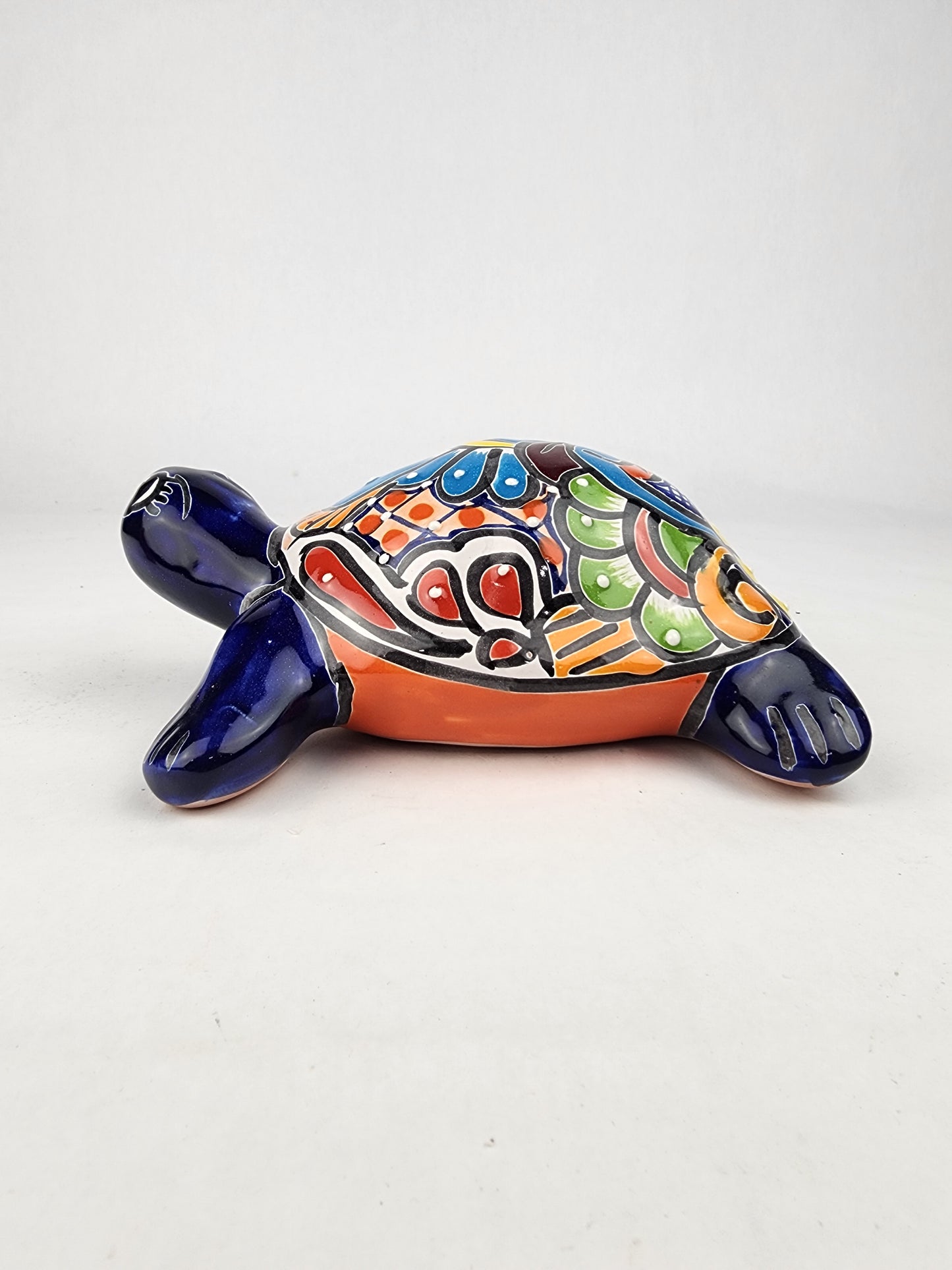 Talavera-Style Ceramic Turtle Figurine 8.5" – Mexican Folk Art Décor