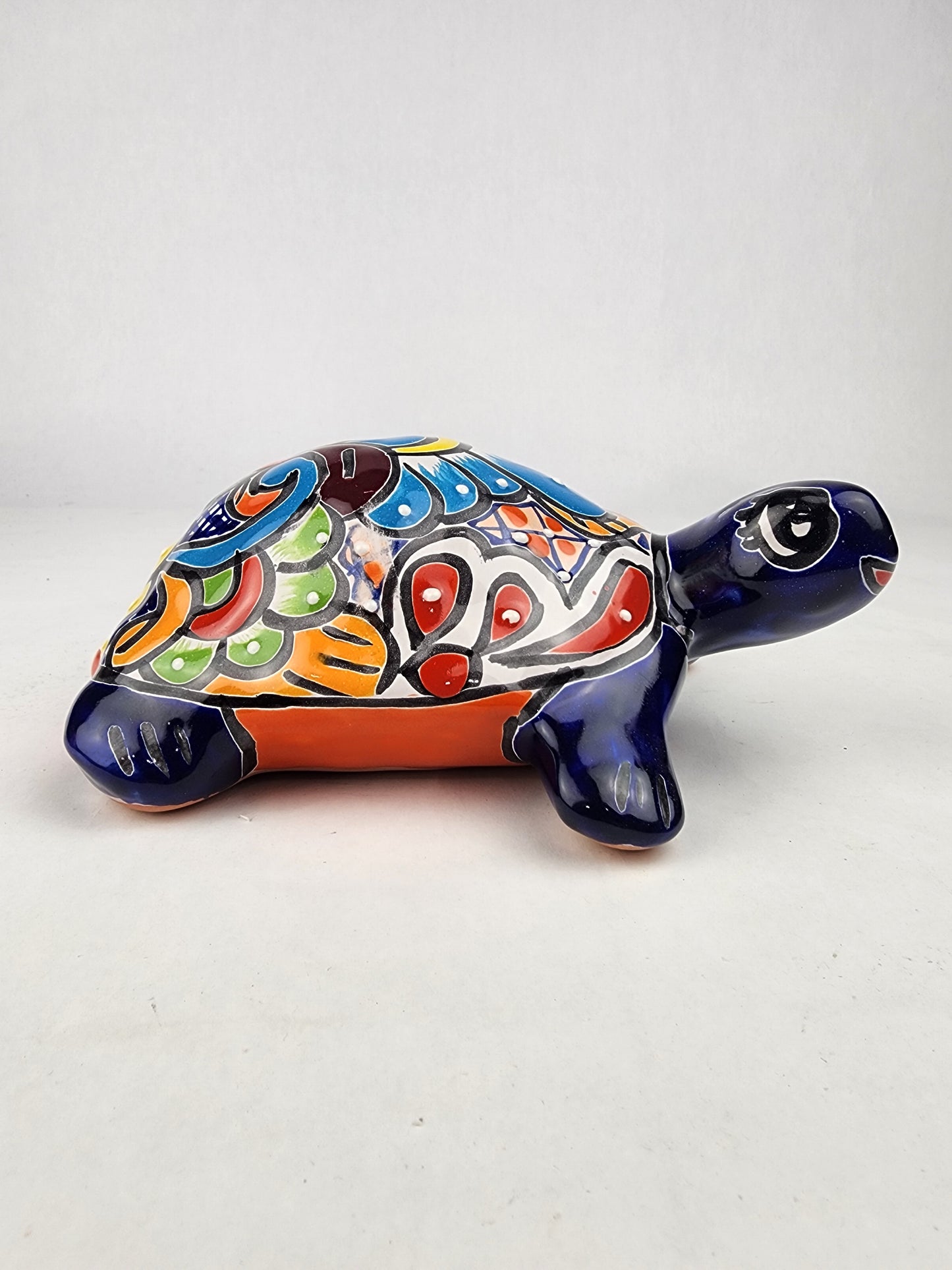 Talavera-Style Ceramic Turtle Figurine 8.5" – Mexican Folk Art Décor