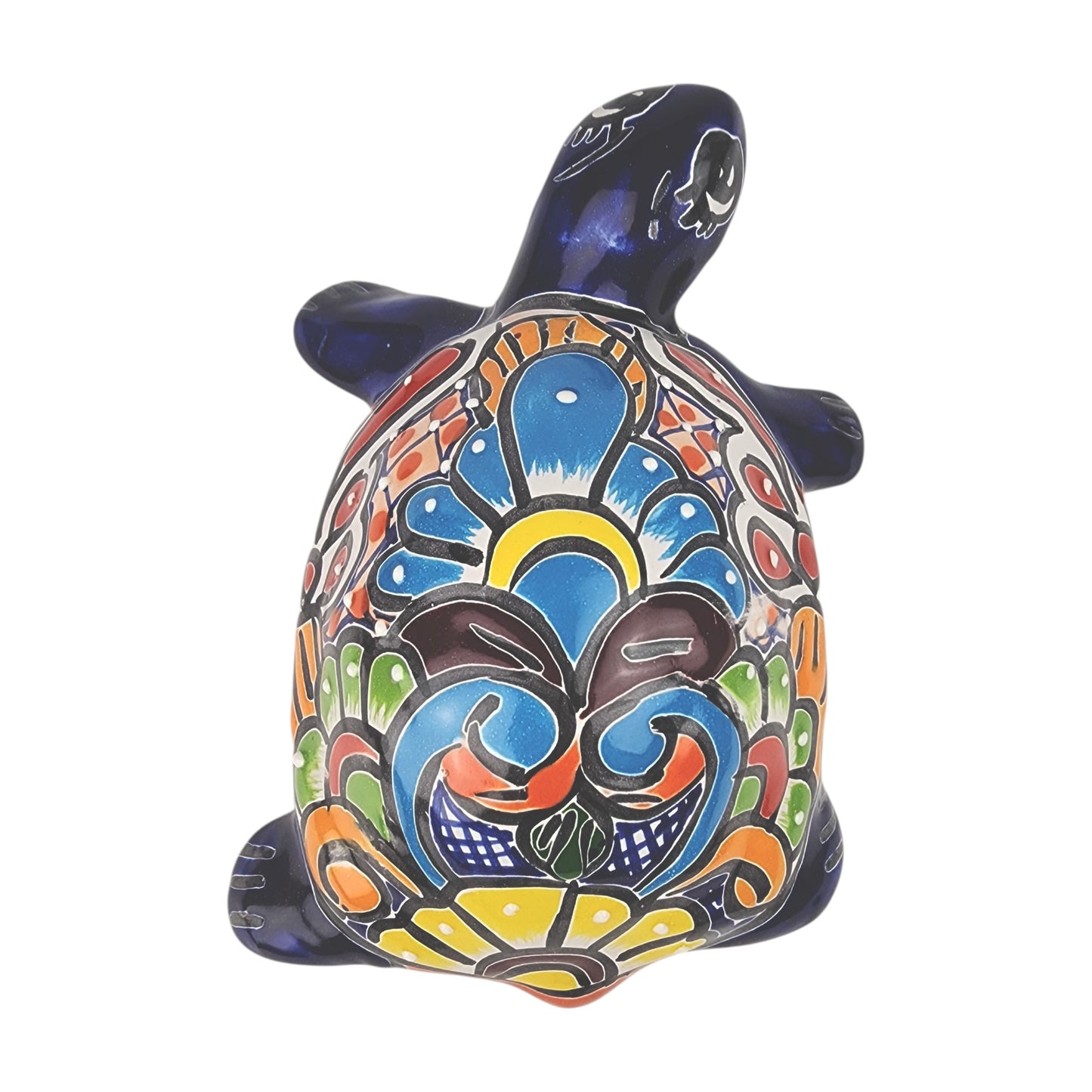 Talavera-Style Ceramic Turtle Figurine 8.5" – Mexican Folk Art Décor