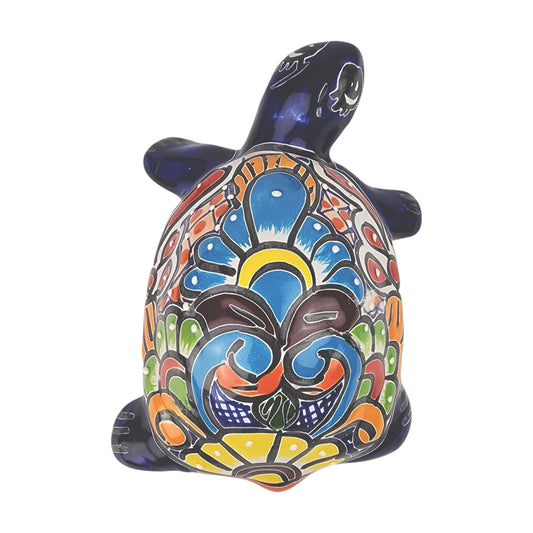 Talavera-Style Ceramic Turtle Figurine 8.5" – Mexican Folk Art Décor