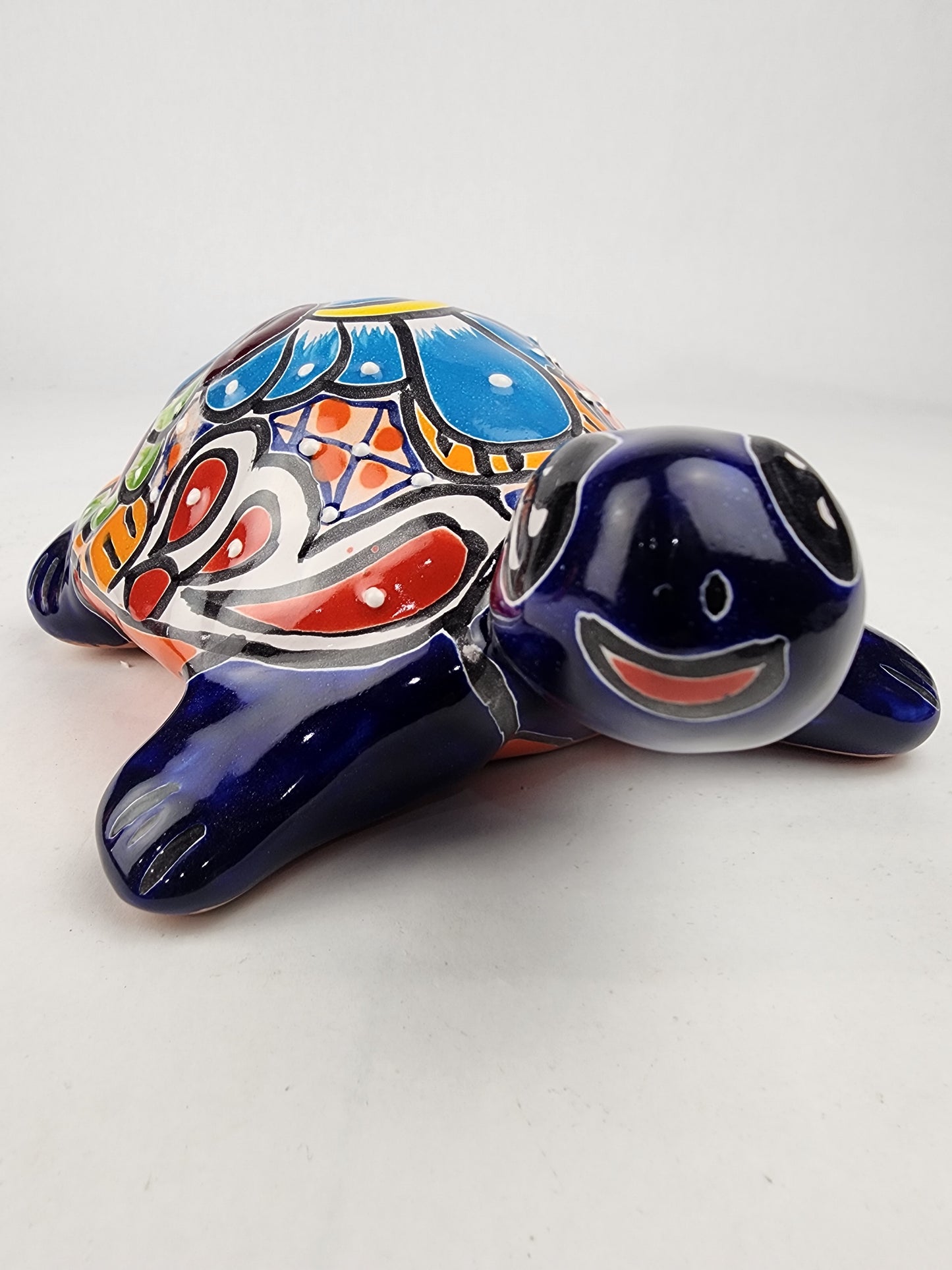 Talavera-Style Ceramic Turtle Figurine 8.5" – Mexican Folk Art Décor