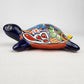 Deep Blue Talavera-Style Turtle Figurine 9.5" – Mexican Folk Art Décor