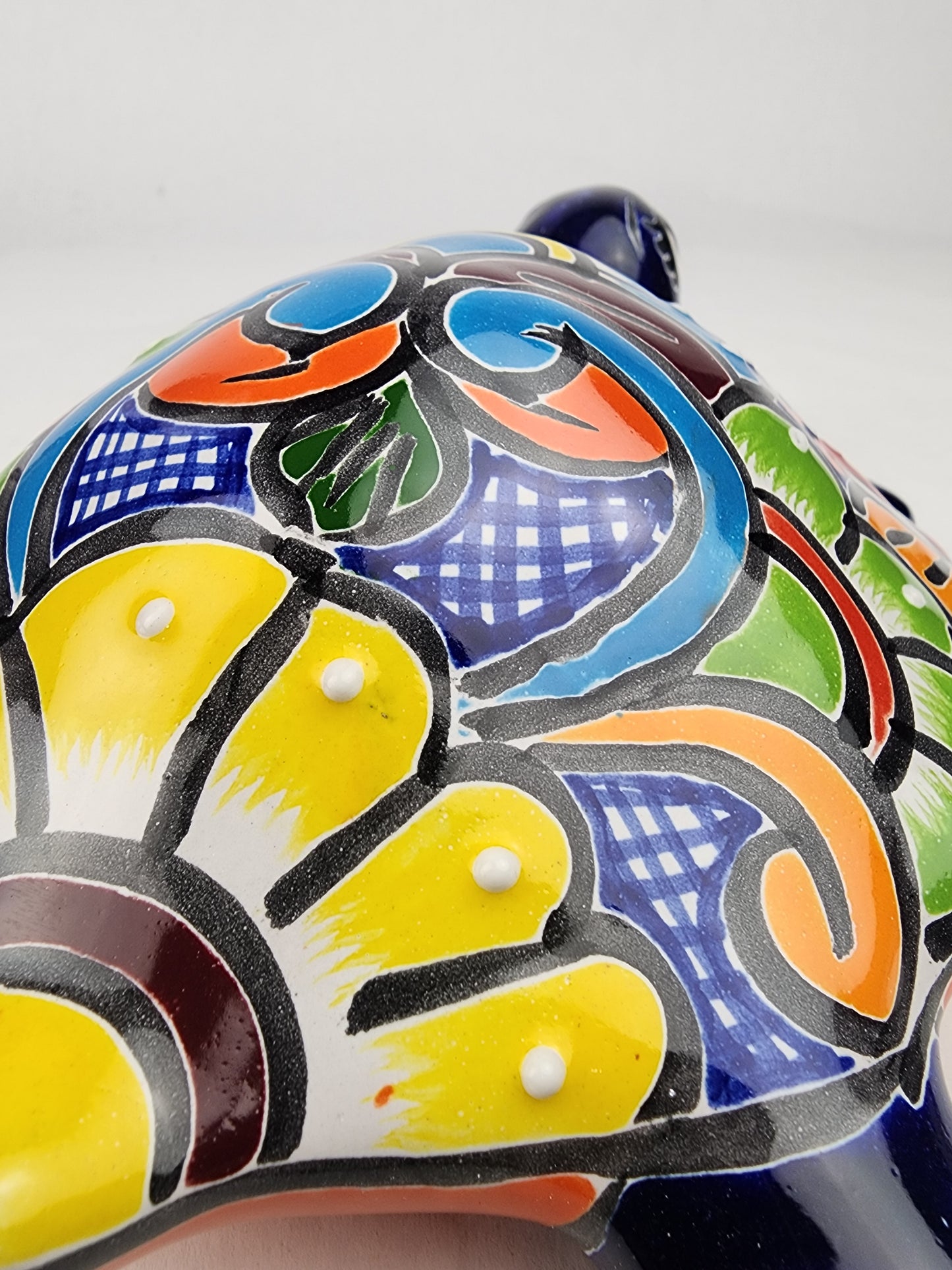 Deep Blue Talavera-Style Turtle Figurine 9.5" – Mexican Folk Art Décor