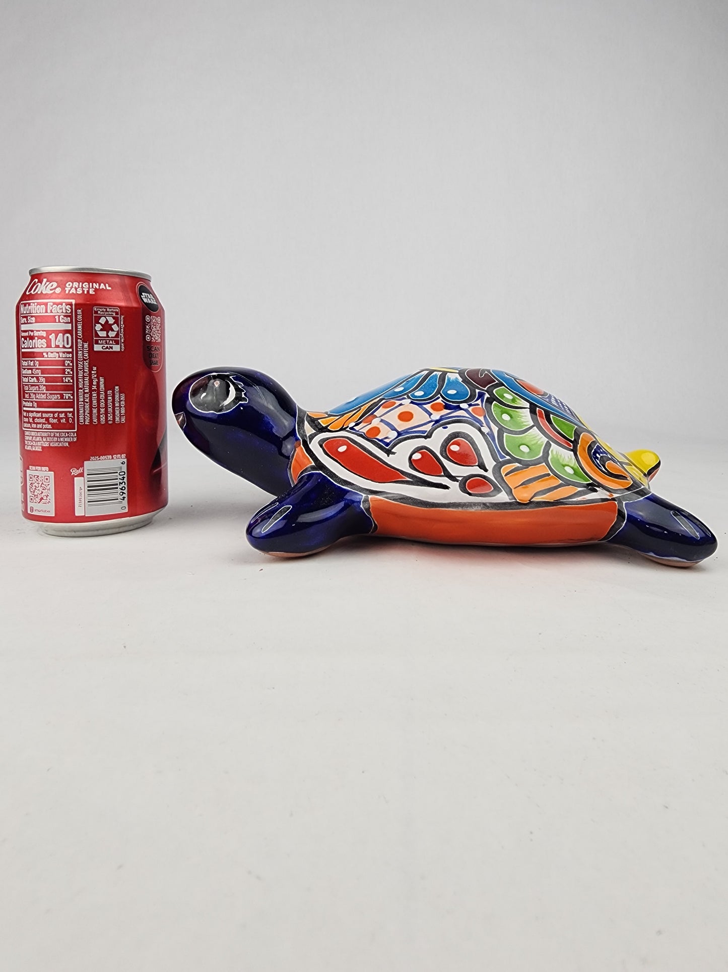 Deep Blue Talavera-Style Turtle Figurine 9.5" – Mexican Folk Art Décor