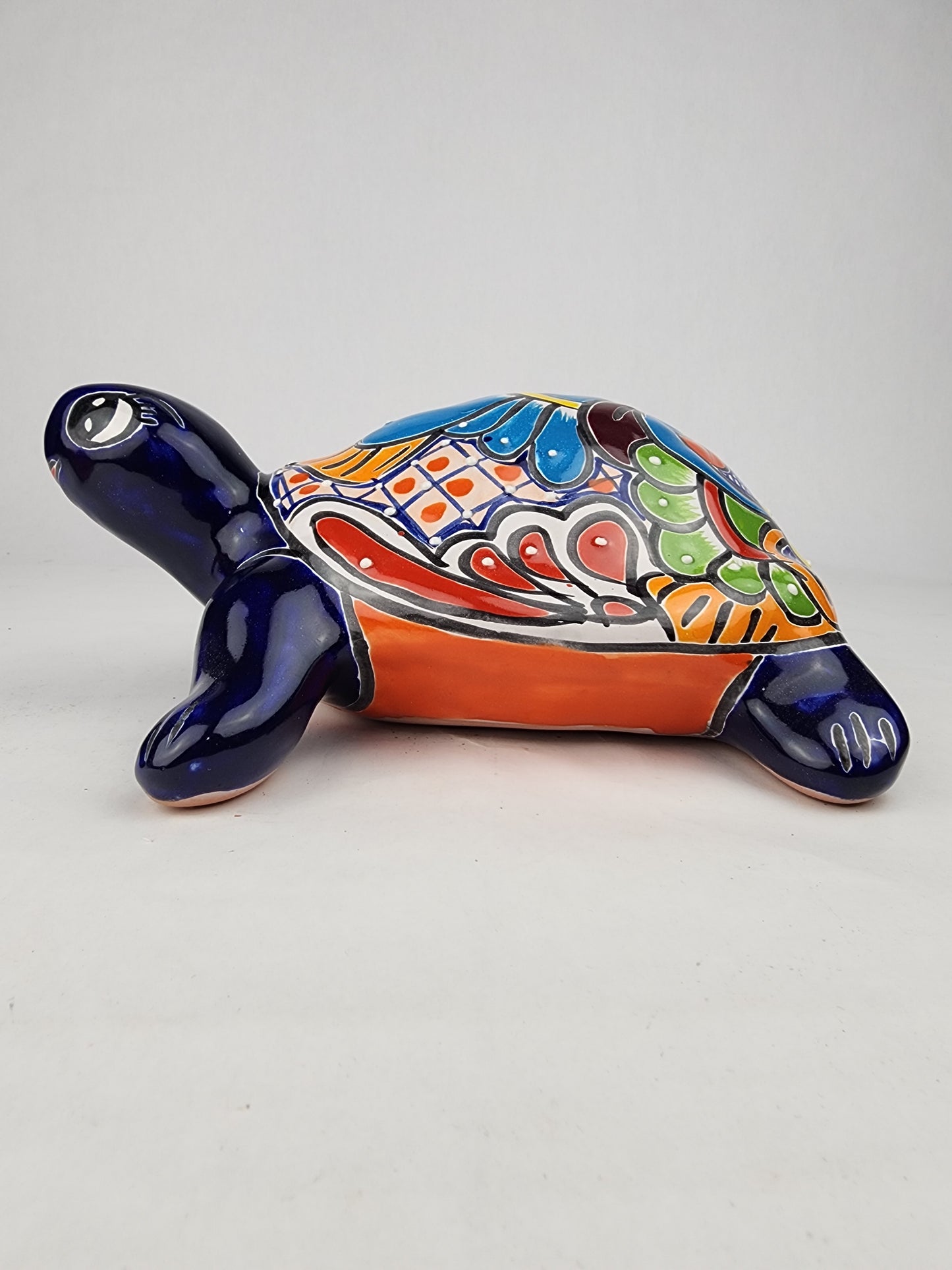 Blue Talavera Turtle Figurine 11" – Mexican Ceramic Garden Décor