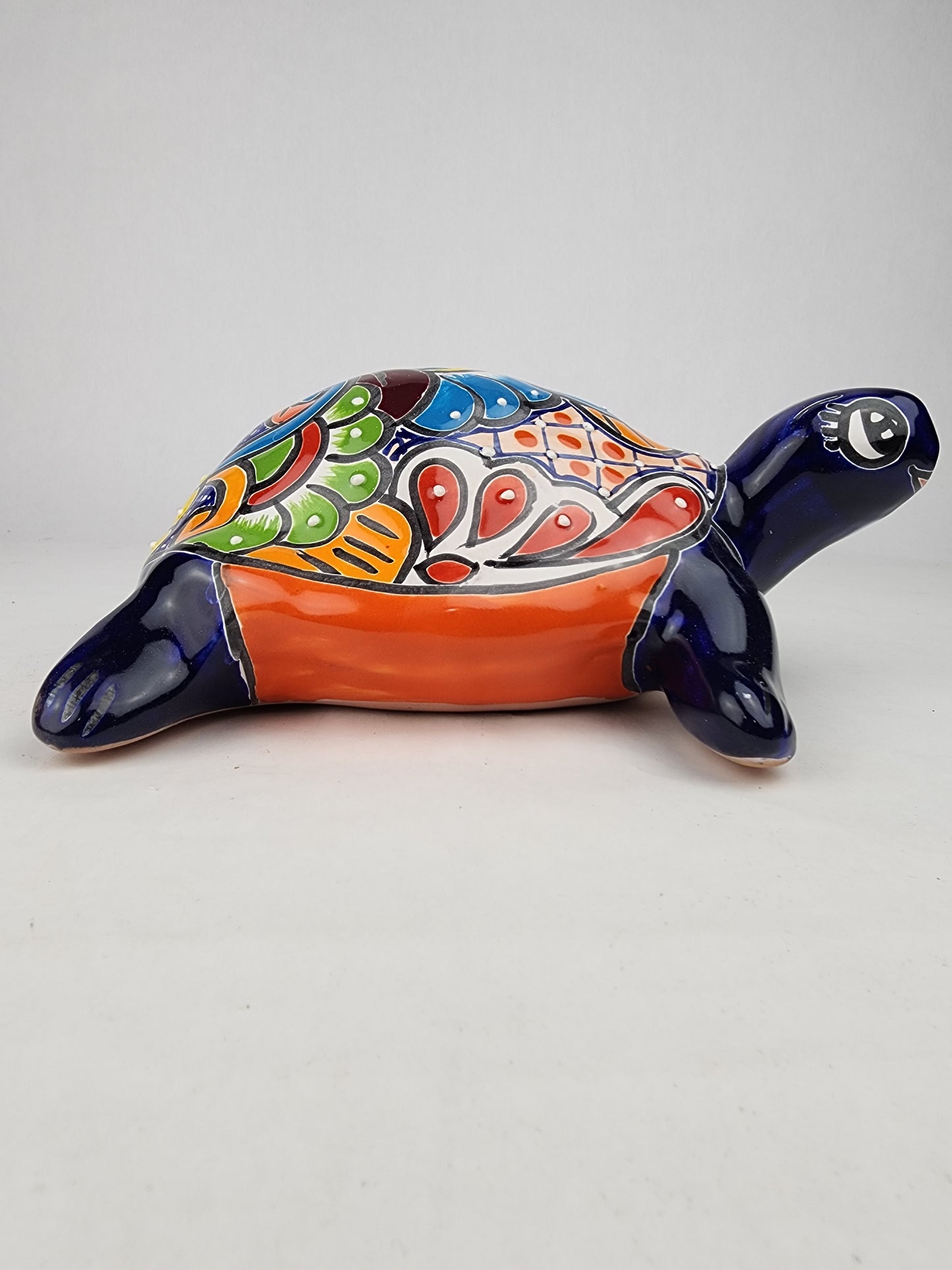 Blue Talavera Turtle Figurine 11" – Mexican Ceramic Garden Décor