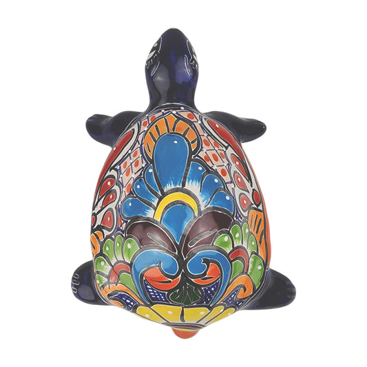 Blue Talavera Turtle Figurine 11" – Mexican Ceramic Garden Décor