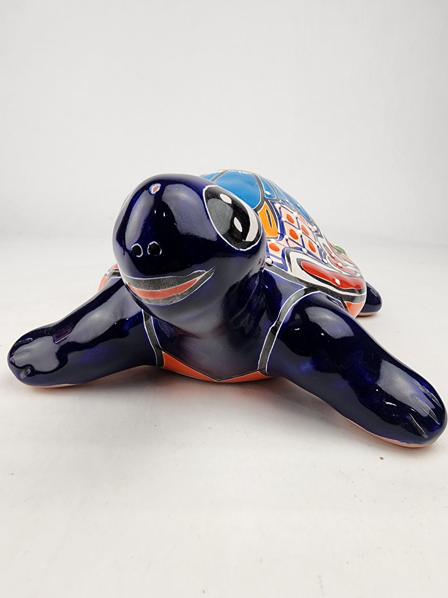 Blue Talavera Turtle Figurine 11" – Mexican Ceramic Garden Décor