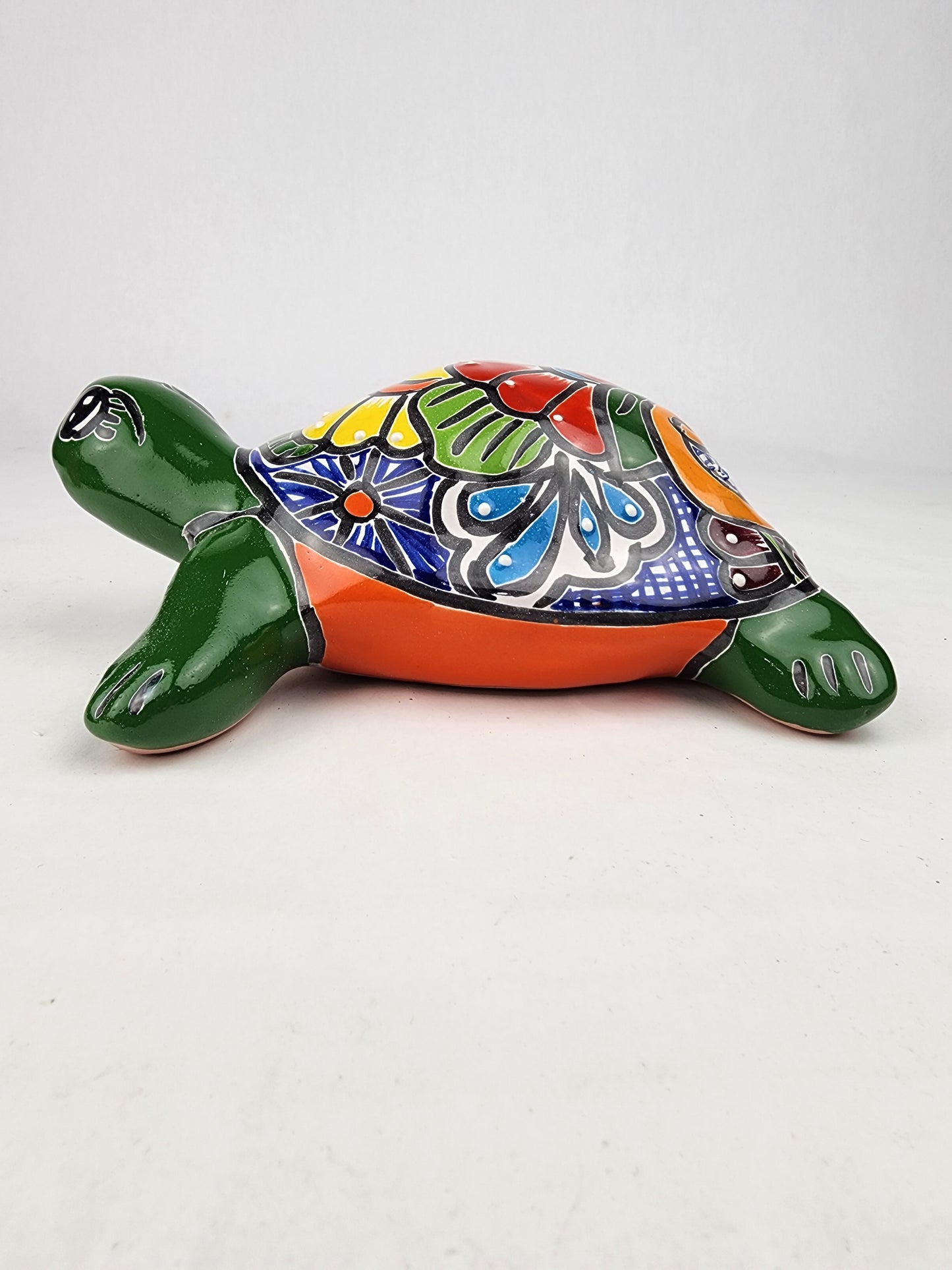 Green Talavera Turtle Figurine 8.5" – Mexican Ceramic Folk Art Décor