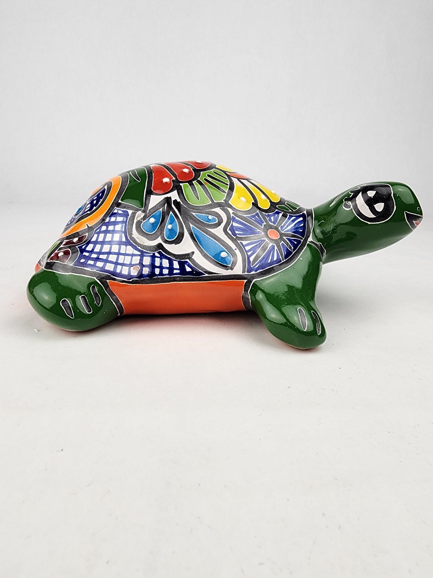 Green Talavera Turtle Figurine 8.5" – Mexican Ceramic Folk Art Décor