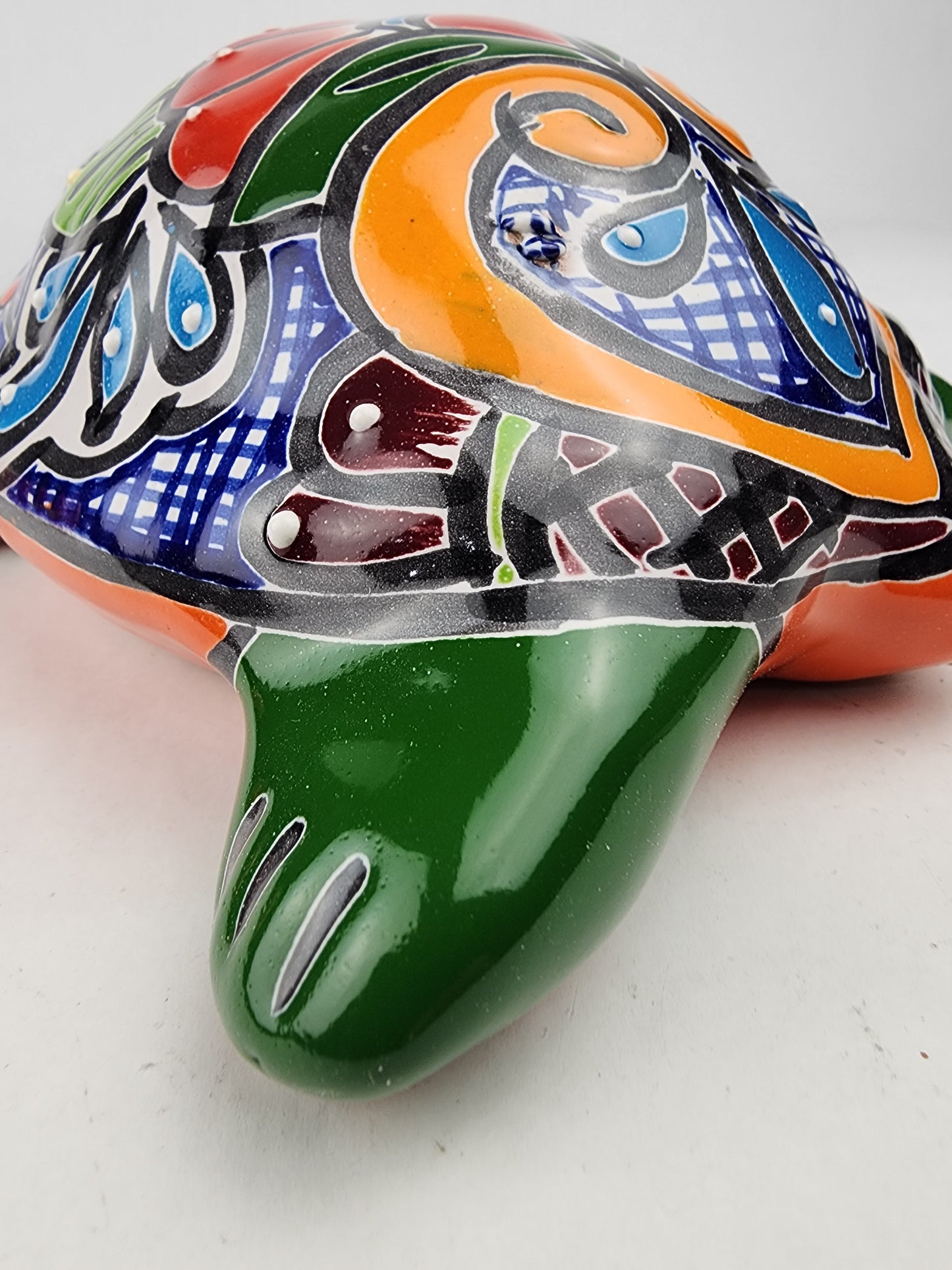 Green Talavera Turtle Figurine 8.5" – Mexican Ceramic Folk Art Décor