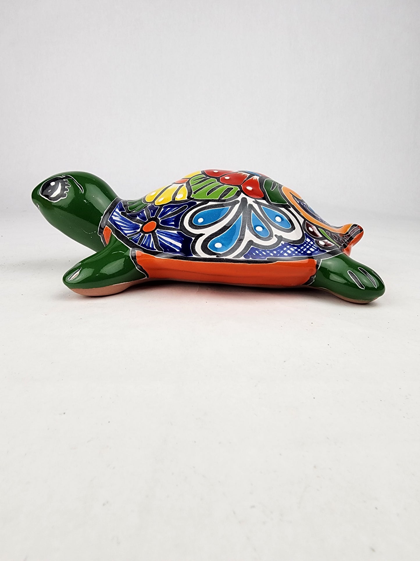 Green Talavera-Style Turtle Figurine 9.5" – Mexican Ceramic Patio Décor