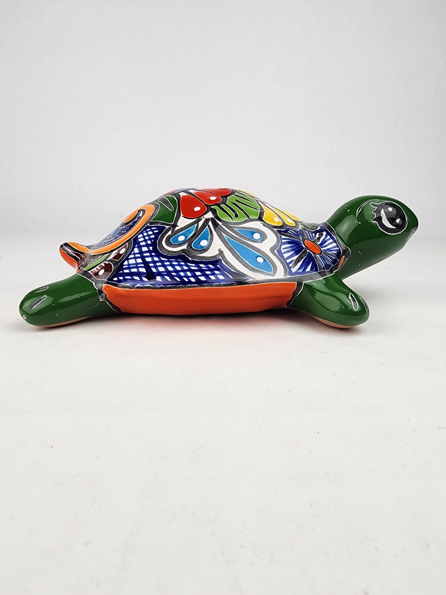 Green Talavera-Style Turtle Figurine 9.5" – Mexican Ceramic Patio Décor