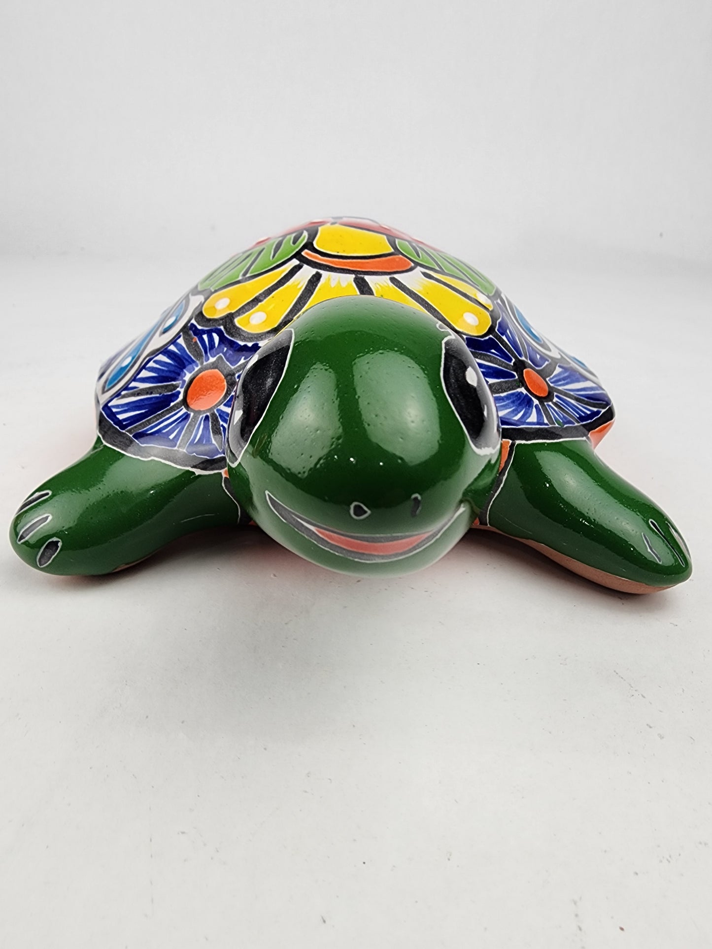 Green Talavera-Style Turtle Figurine 9.5" – Mexican Ceramic Patio Décor