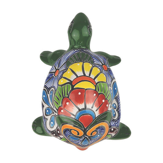 Green Talavera-Style Turtle Figurine 11" – Mexican Ceramic Patio Décor