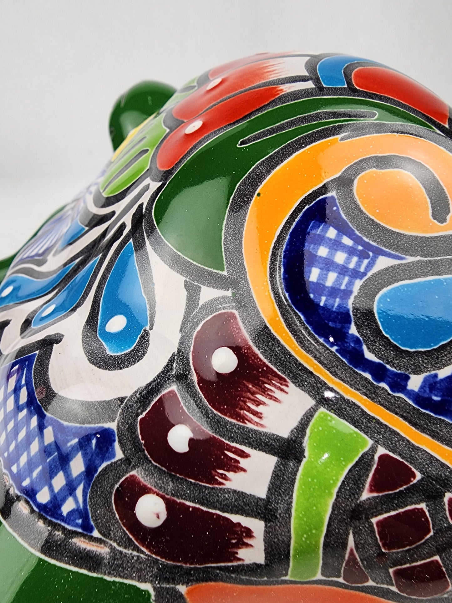 Green Talavera-Style Turtle Figurine 11" – Mexican Ceramic Patio Décor