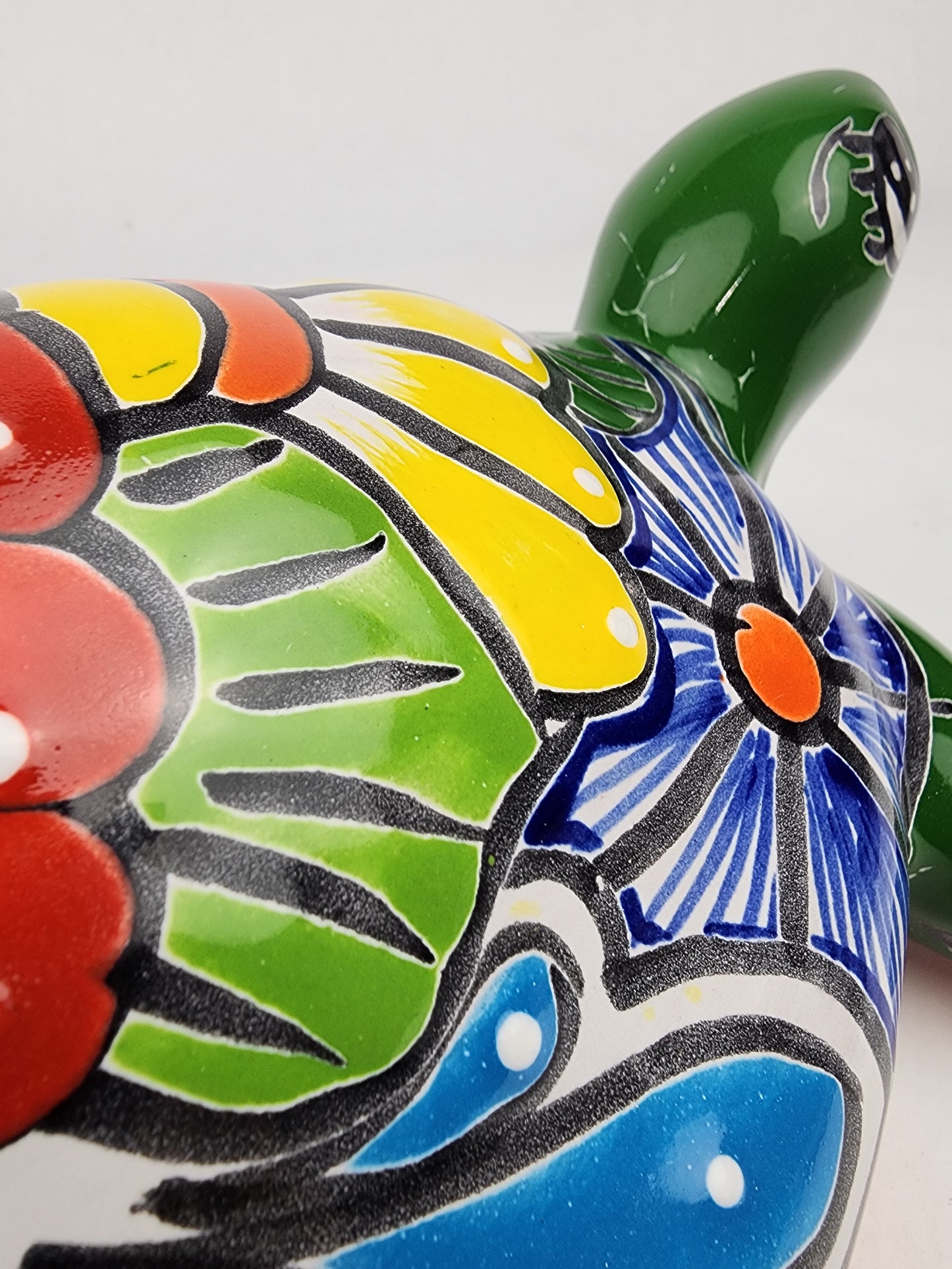 Green Talavera-Style Turtle Figurine 11" – Mexican Ceramic Patio Décor