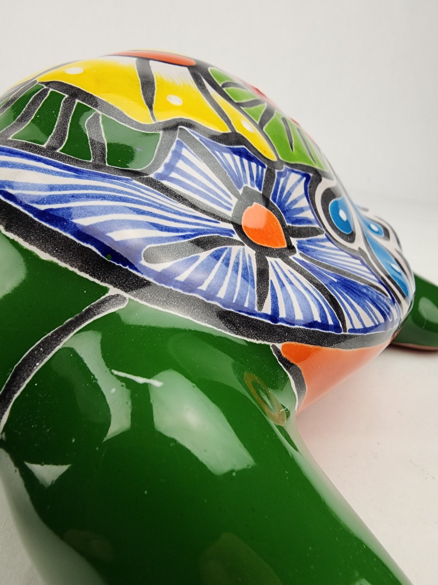 Green Talavera-Style Turtle Figurine 11" – Mexican Ceramic Patio Décor