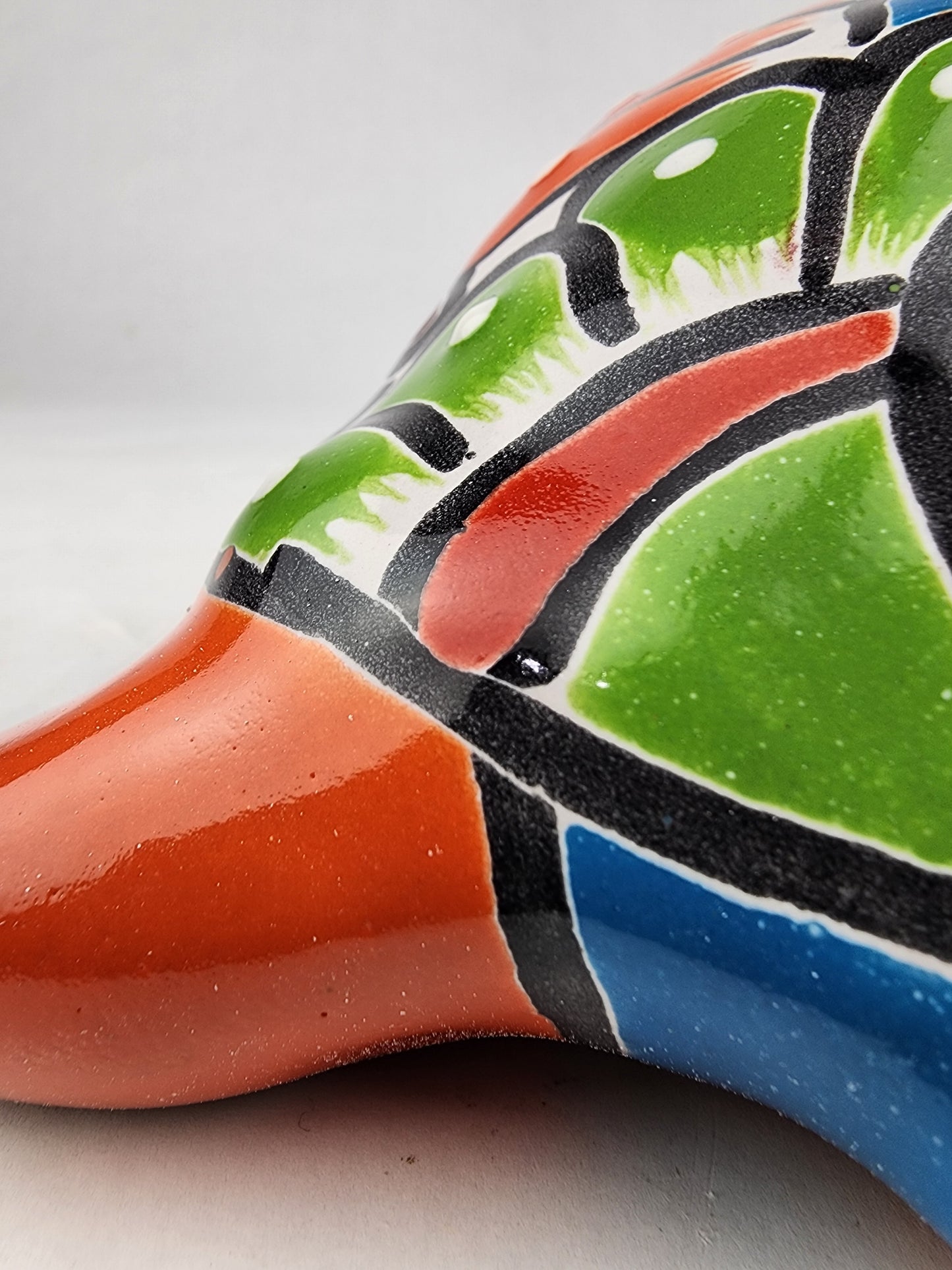Red Orange Talavera-Style Turtle Figurine 8.5" – Mexican Folk Art Décor