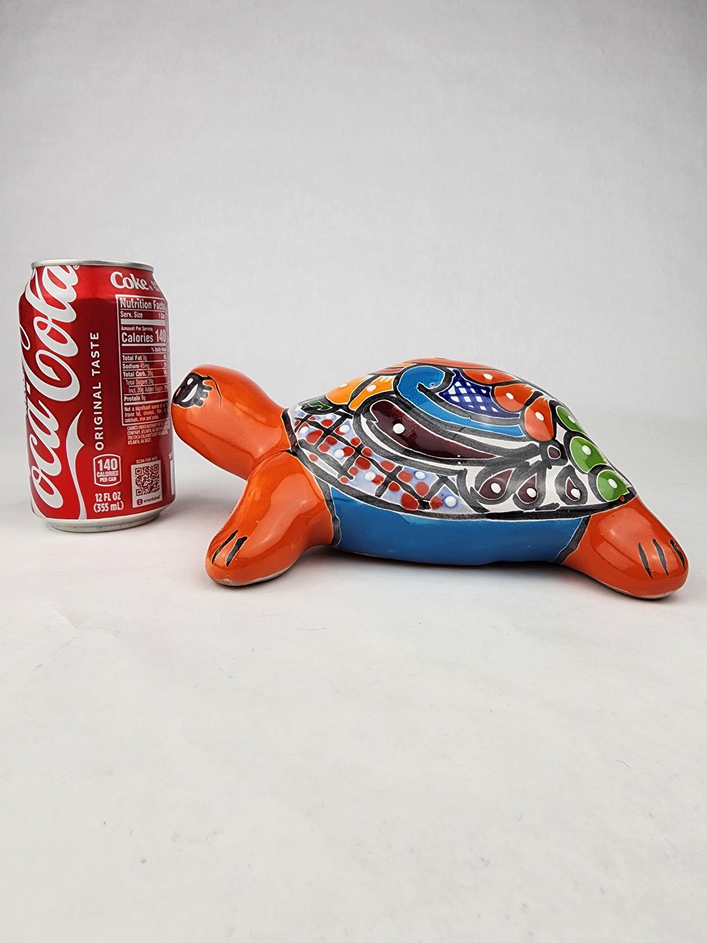 Red Orange Talavera-Style Turtle Figurine 8.5" – Mexican Folk Art Décor
