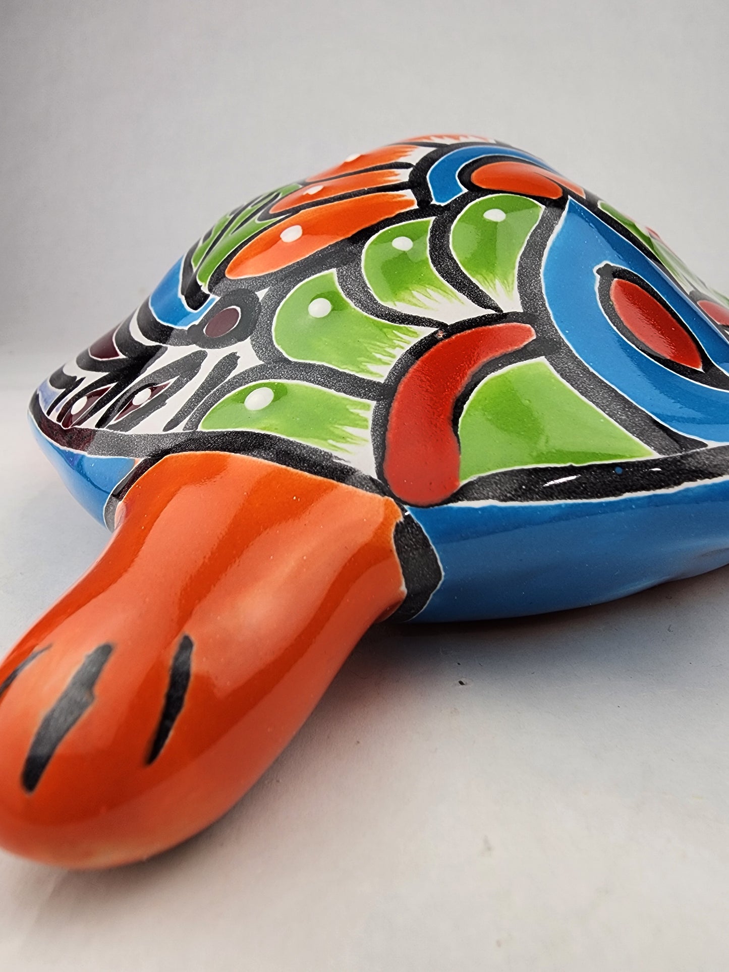 Red Orange Talavera-Style Turtle Figurine 9.5" – Mexican Folk Art Accent